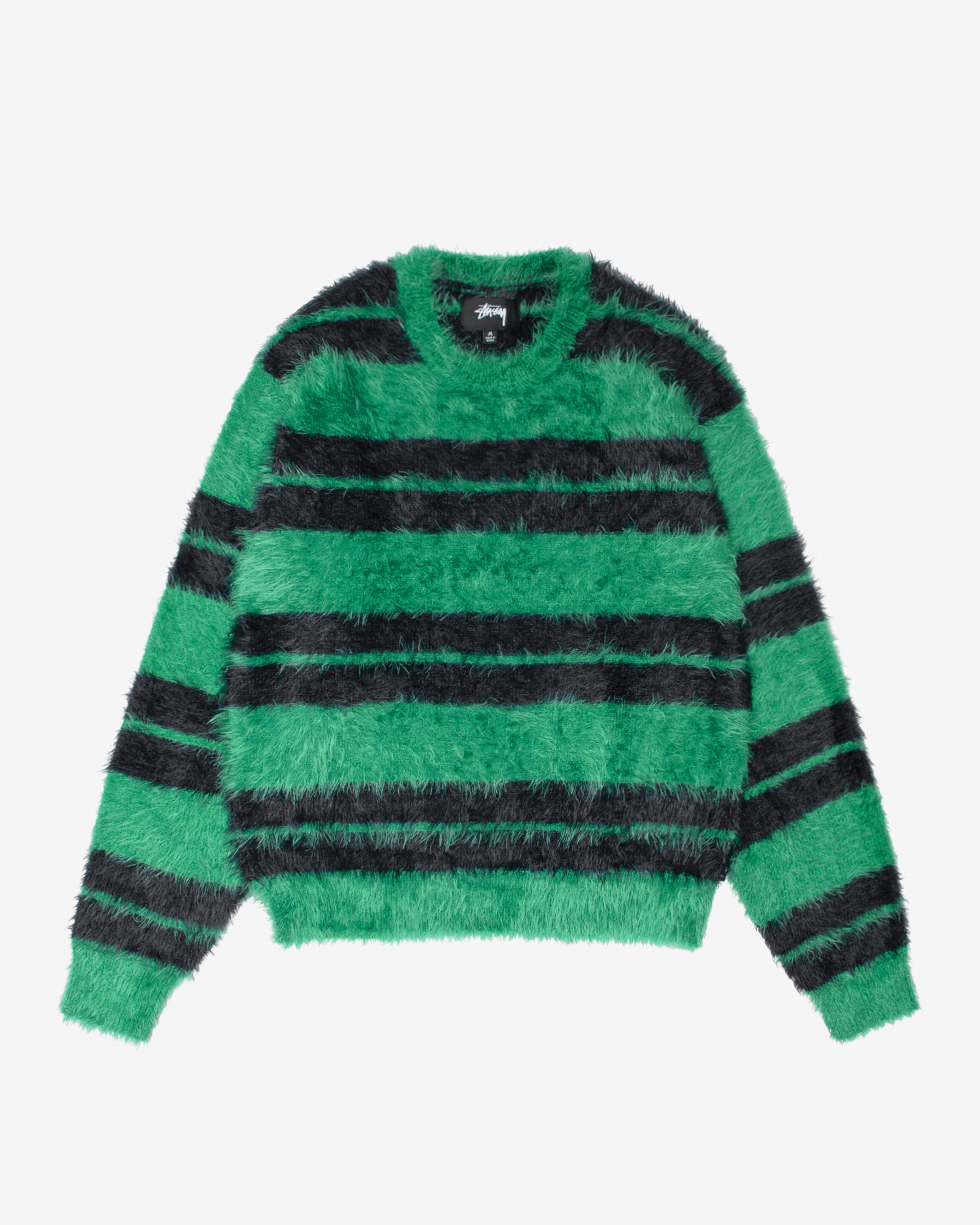 Stüssy - Men's Hairy Stripe Crew - (Black/Green)