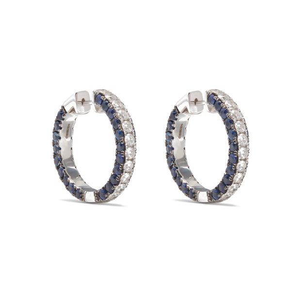 Shay - Diamond and Sapphire Hoop Earrings - (White Gold)