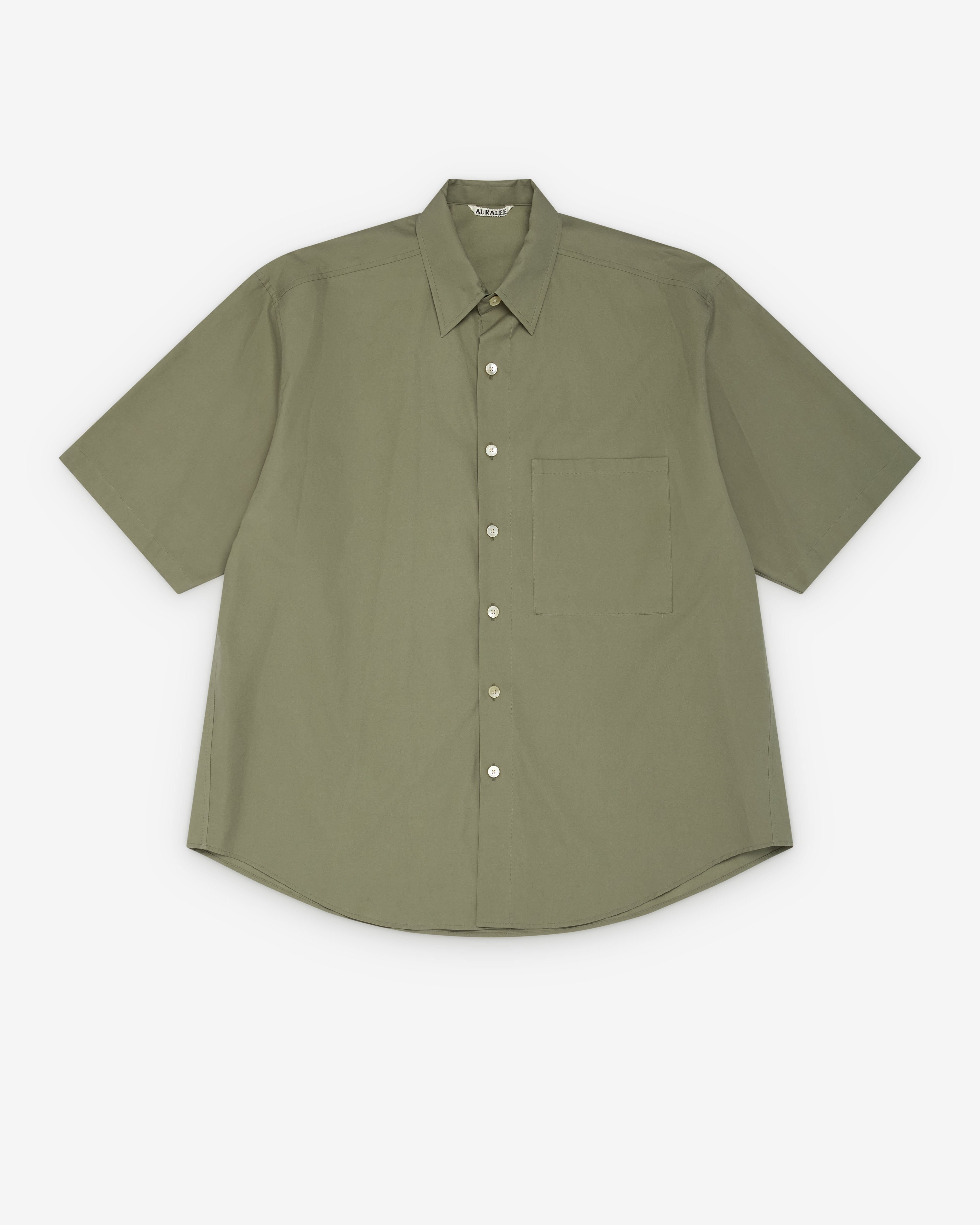 Auralee: Men's Washed Twill Half Sleeve Shirt (Olive) | Dover