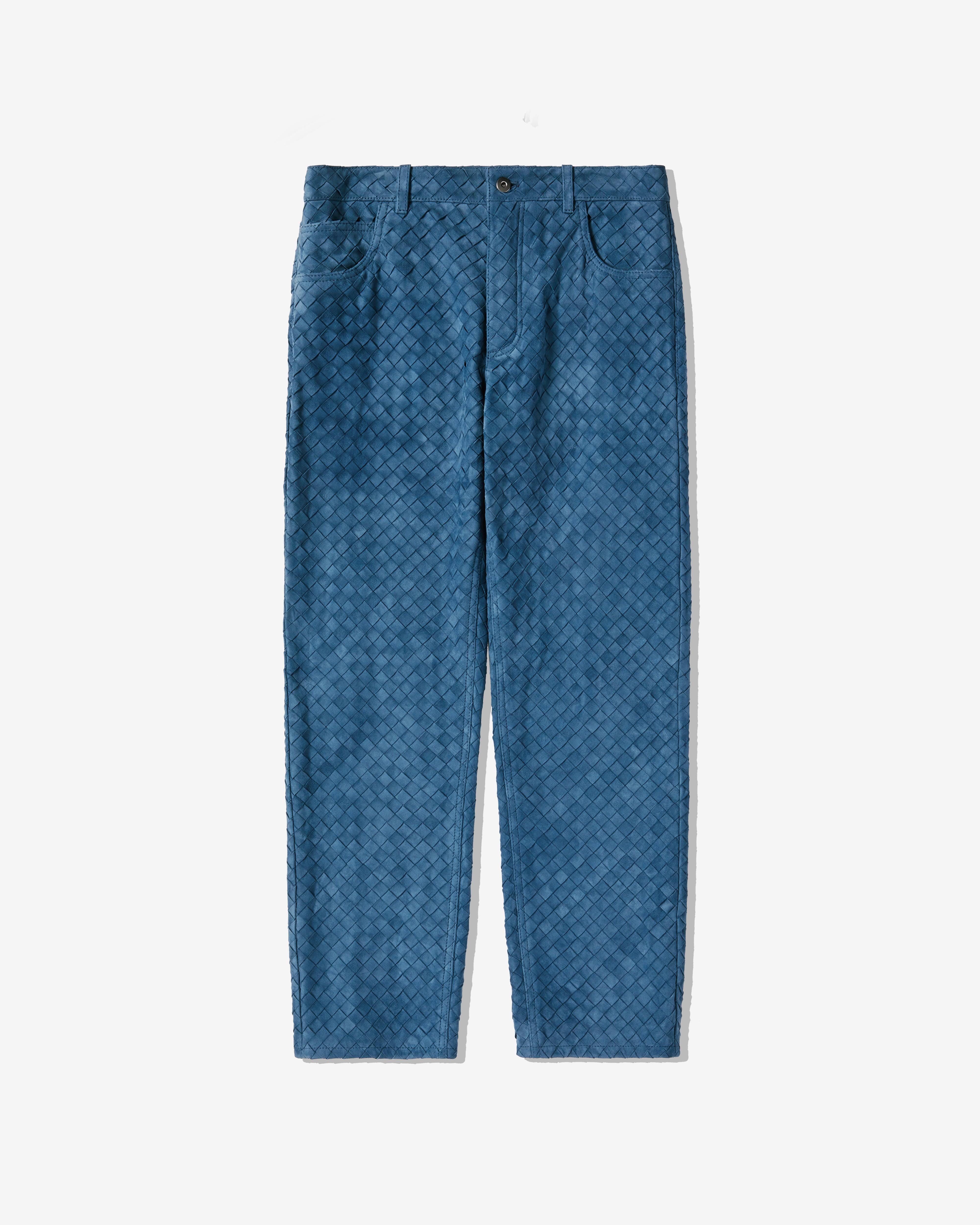 Bottega Veneta: Men's Suede Intrecciato Leather Trousers (Mid Blue) | DSML  E-SHOP