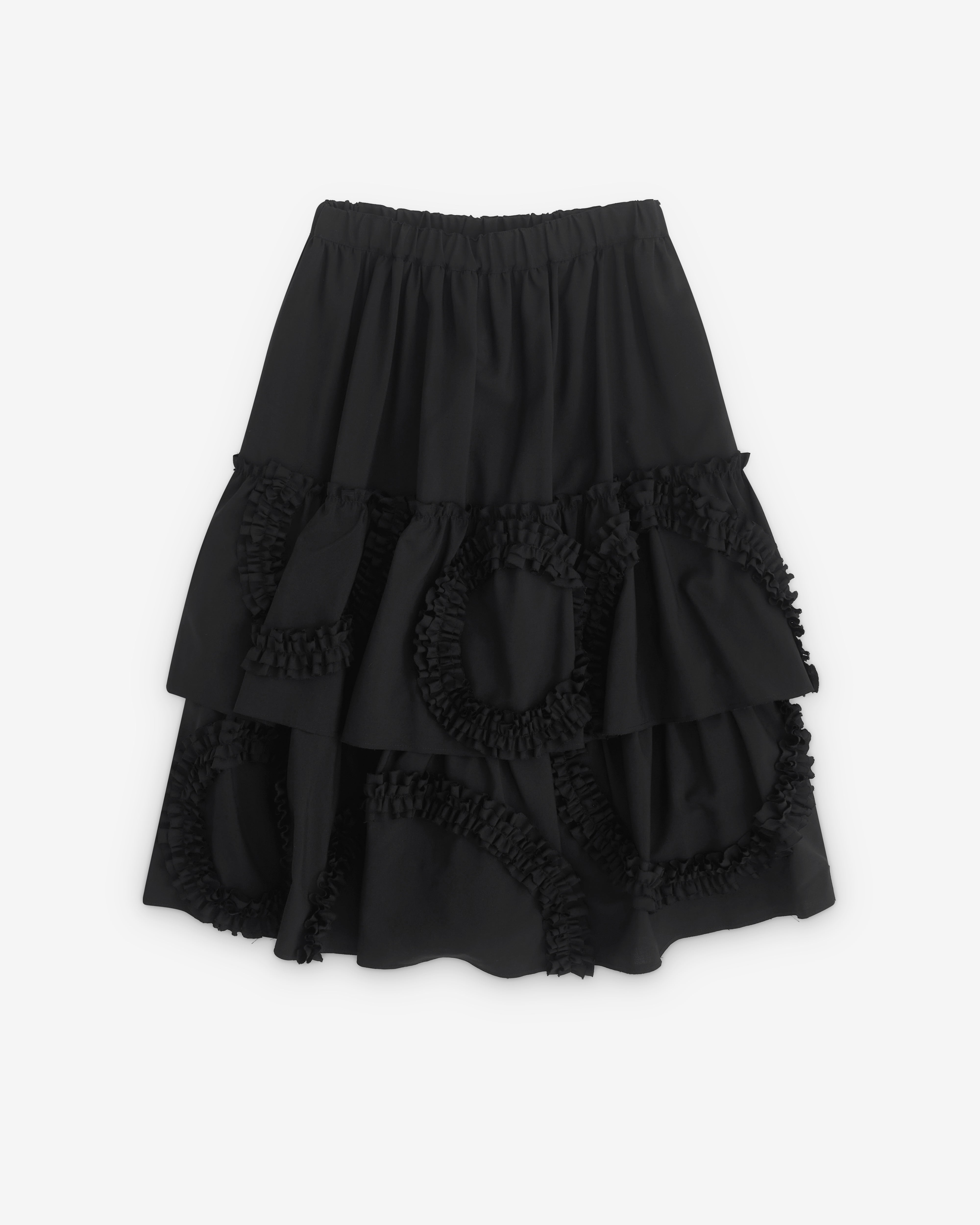 Black Comme des Garçons: Tiered Ruffle Applique Skirt (Black