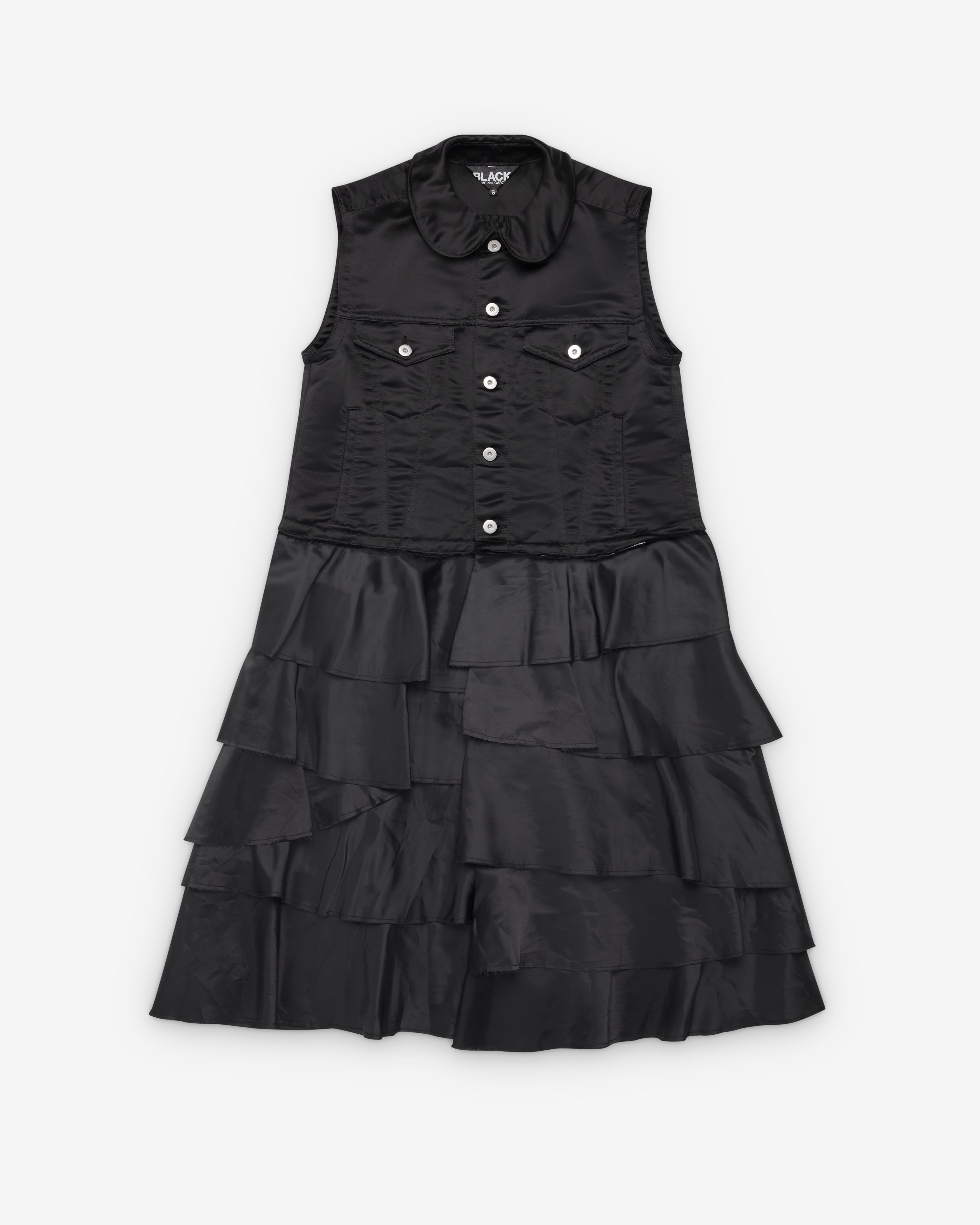 Black Comme des Garçons: Sleeveless Tiered Ruffle Dress (Black