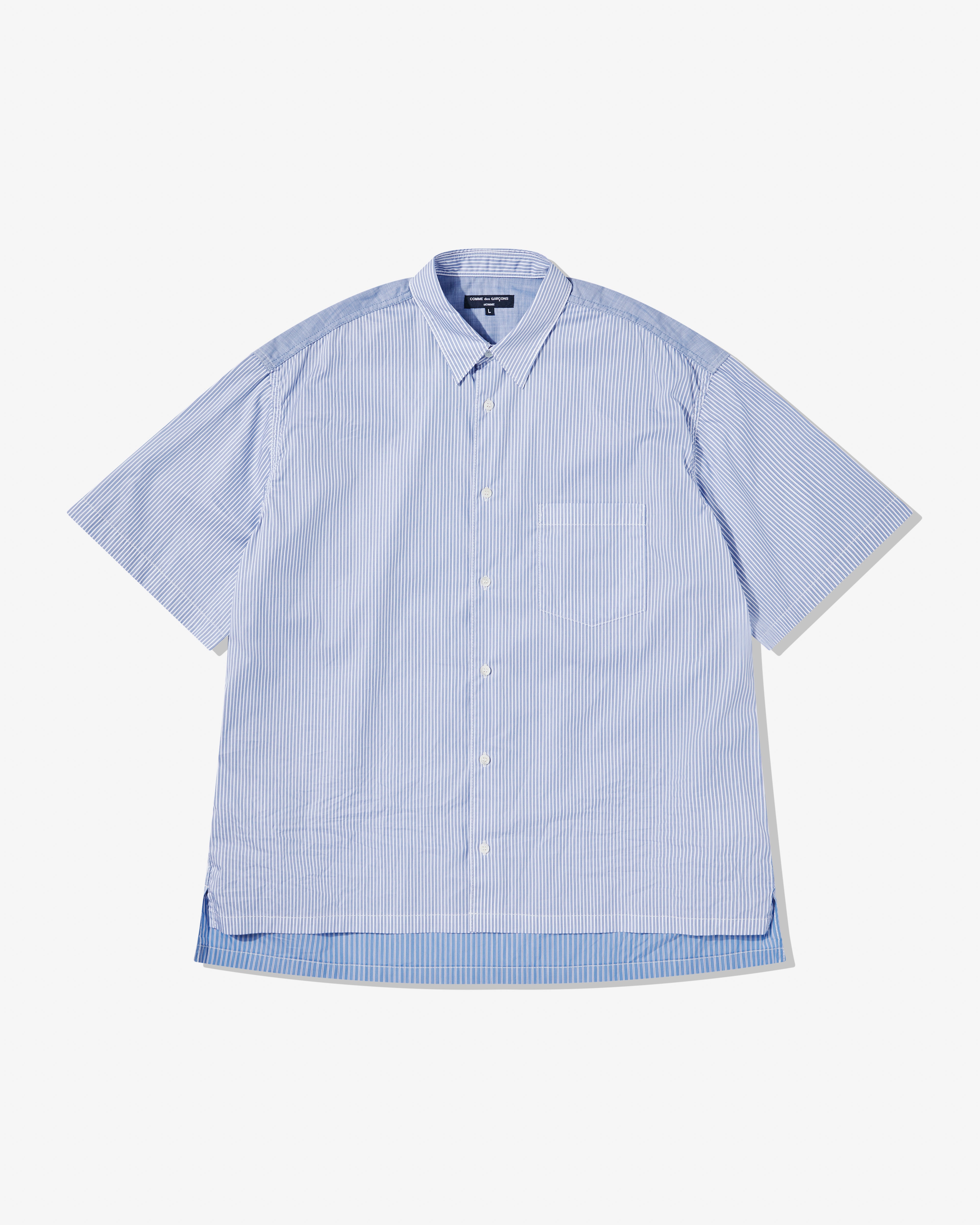 Comme des Garçons Homme Men’s Striped Short Sleeve Shirt (Blue Stripe)