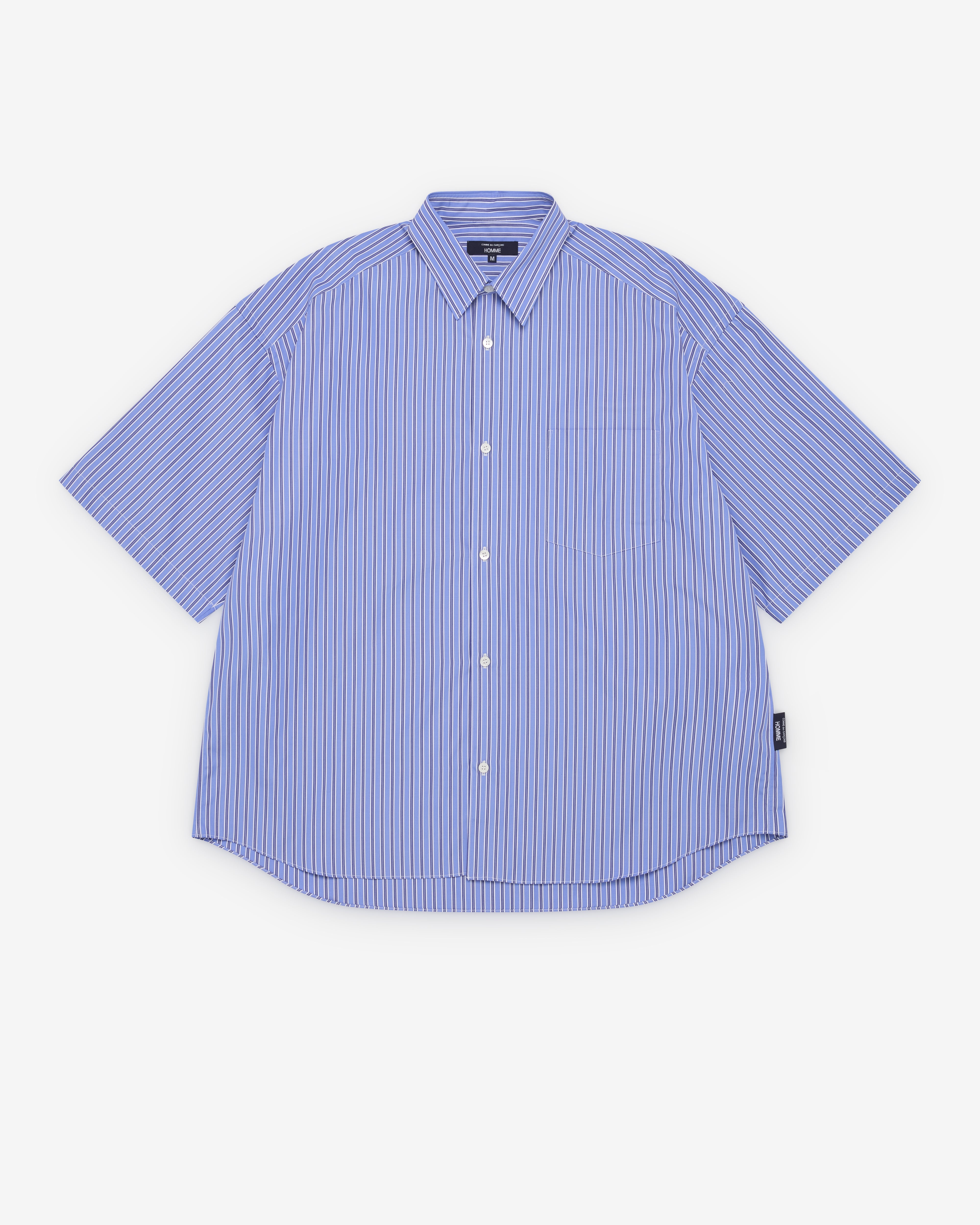 CDG Homme: Men's Striped Short Sleeve Shirt (Blue Stripe) | Dover