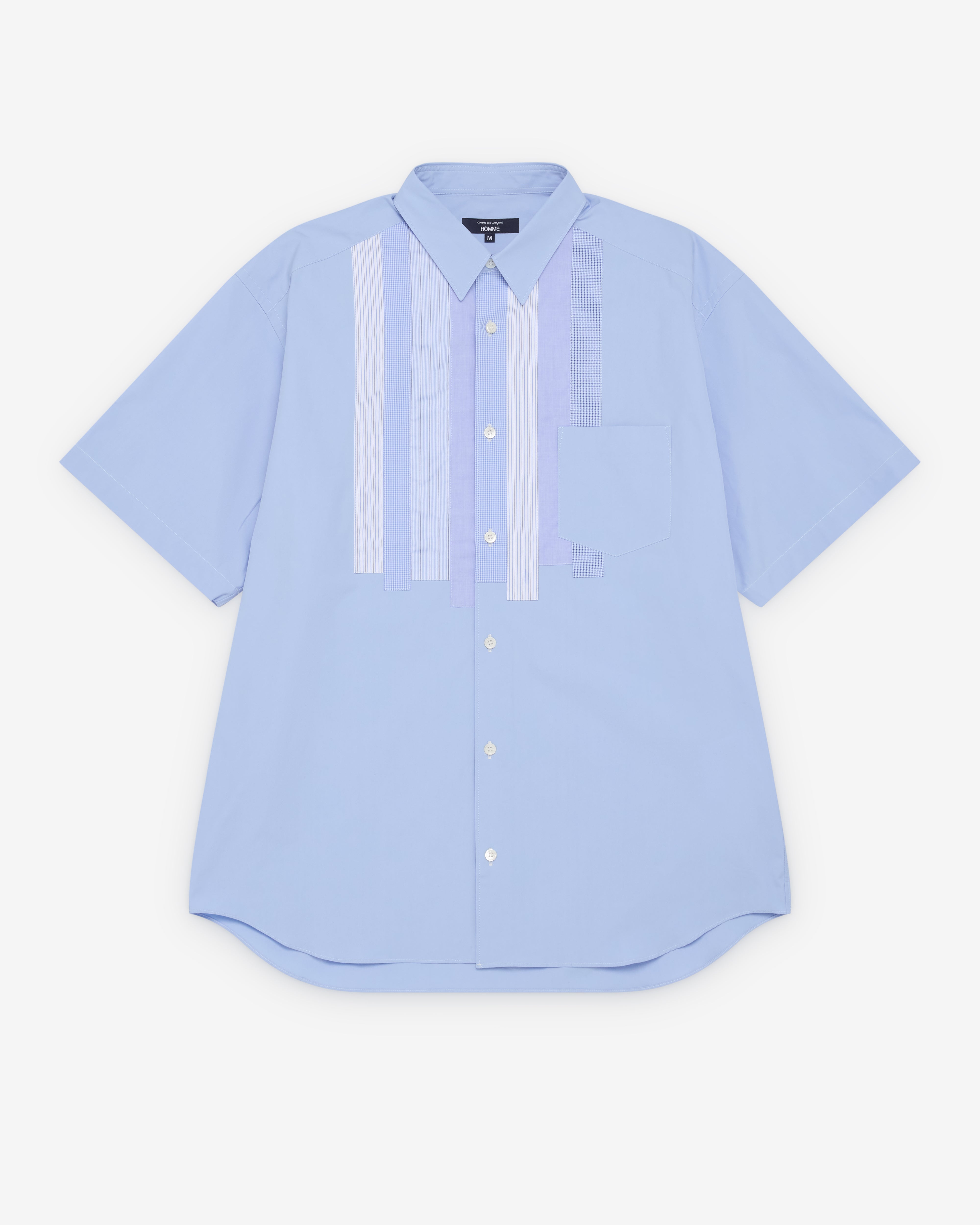CDG Homme: Men's Mix Panel Short Sleeve Shirt (Sax Blue) | Dover