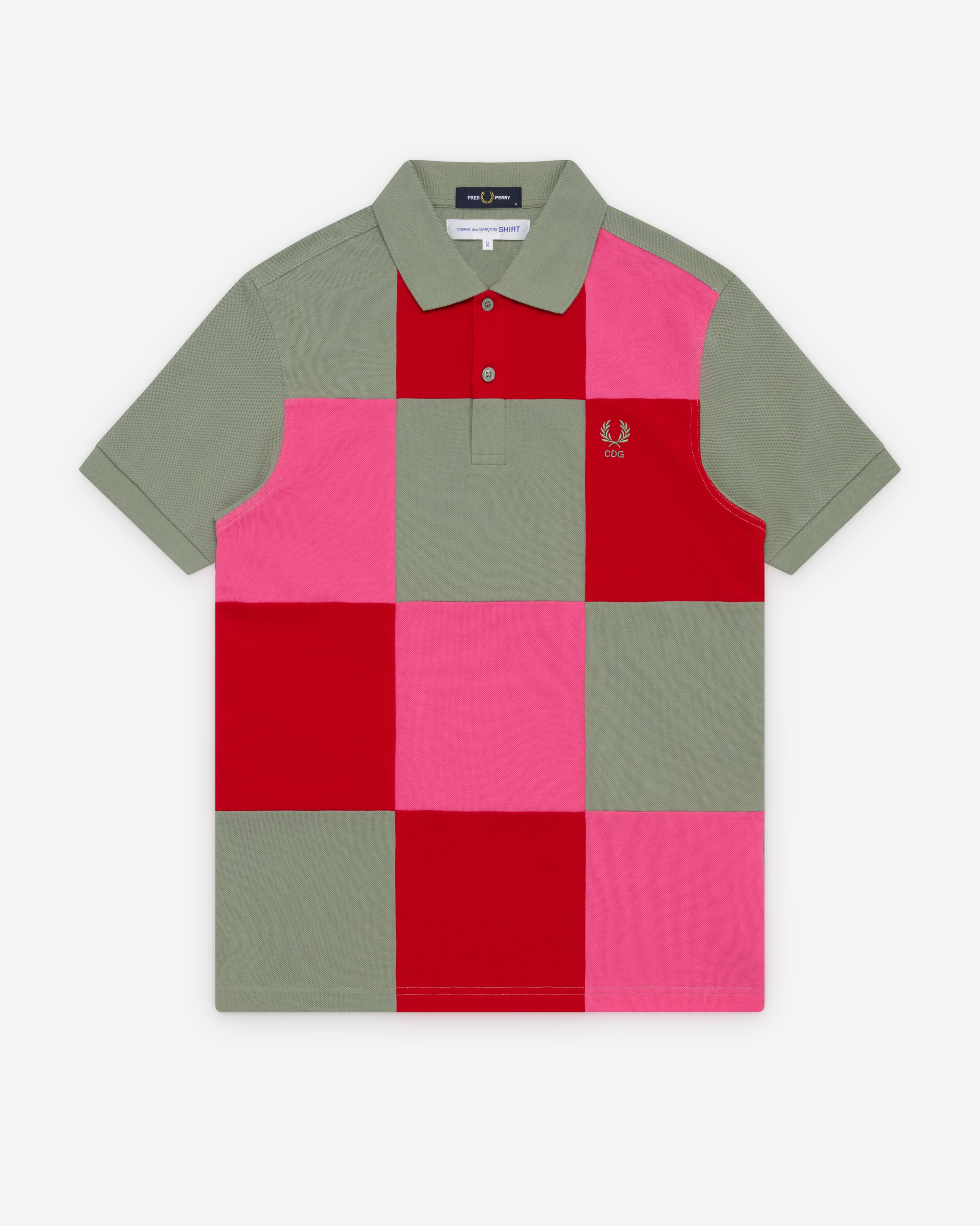 CDG Shirt: Men's Fred Perry Short Sleeve Polo (Green/Pink/Red