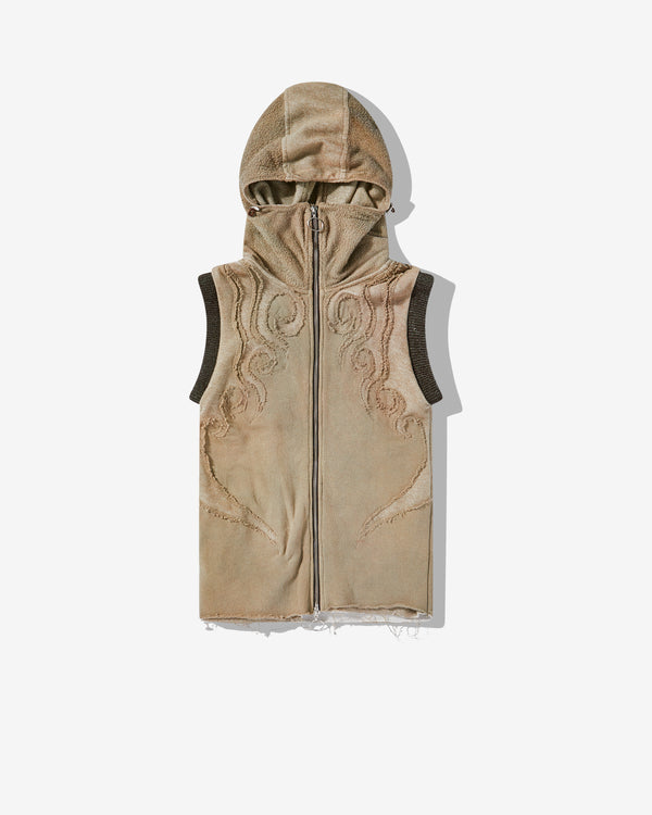 Charlie Constantinou - Men's Applique Jersey Vest With Hood - (Olive Green)