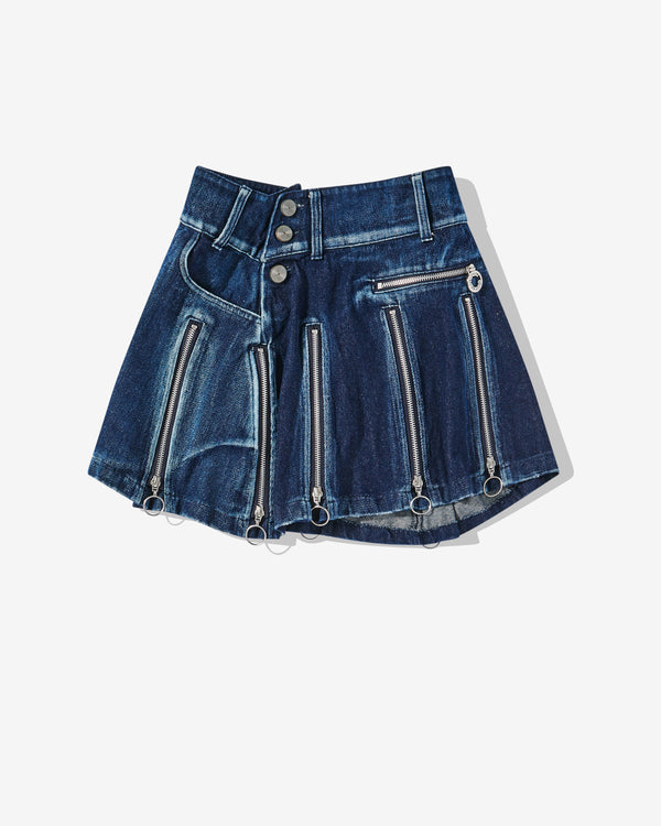 Charlie Constantinou - Women's Adjustable Fit Short Zip Skirt - (Washed Indigo)