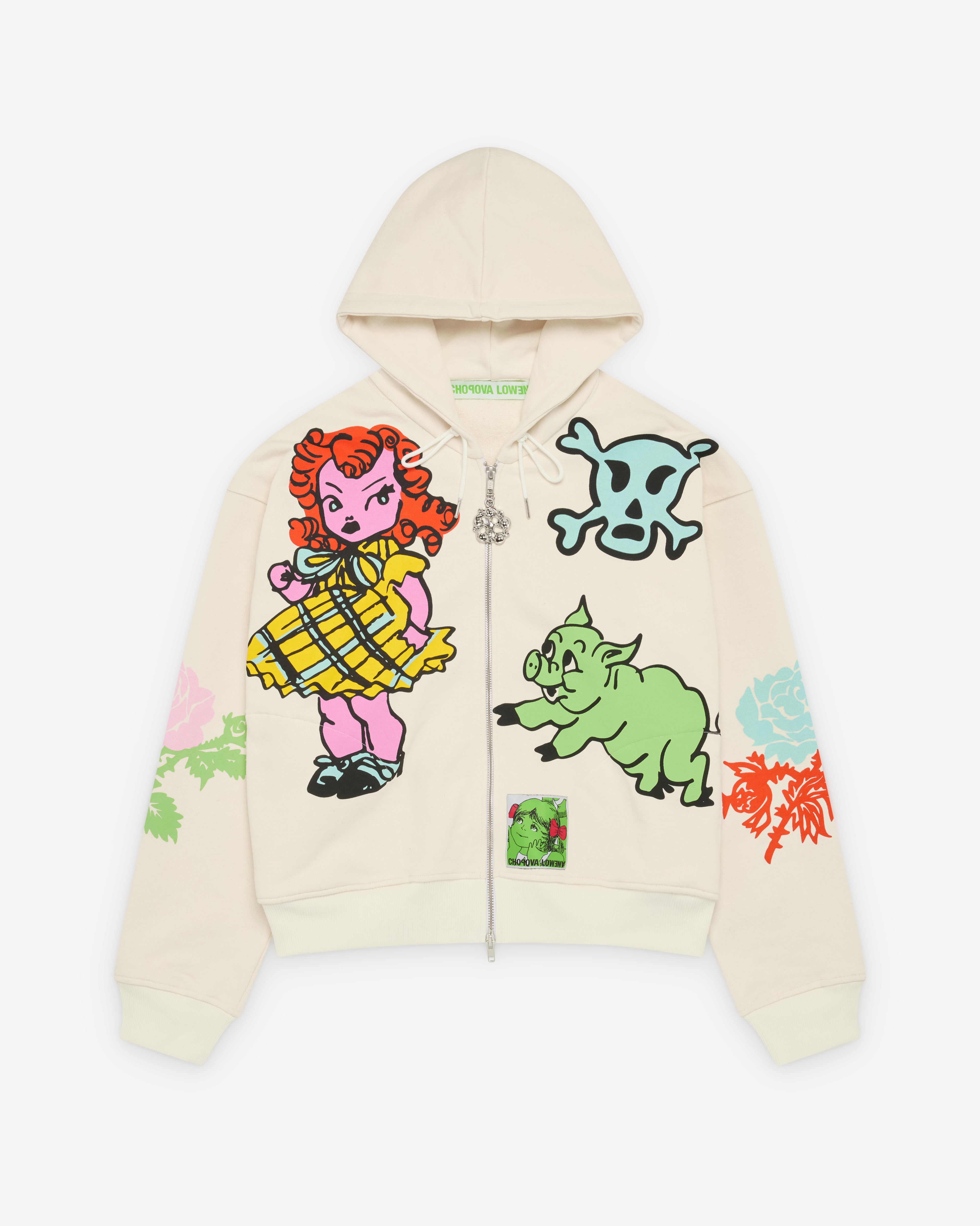 Chopova Lowena: Women's Cry Baby Zip Up Hoodie (Cream/Multi