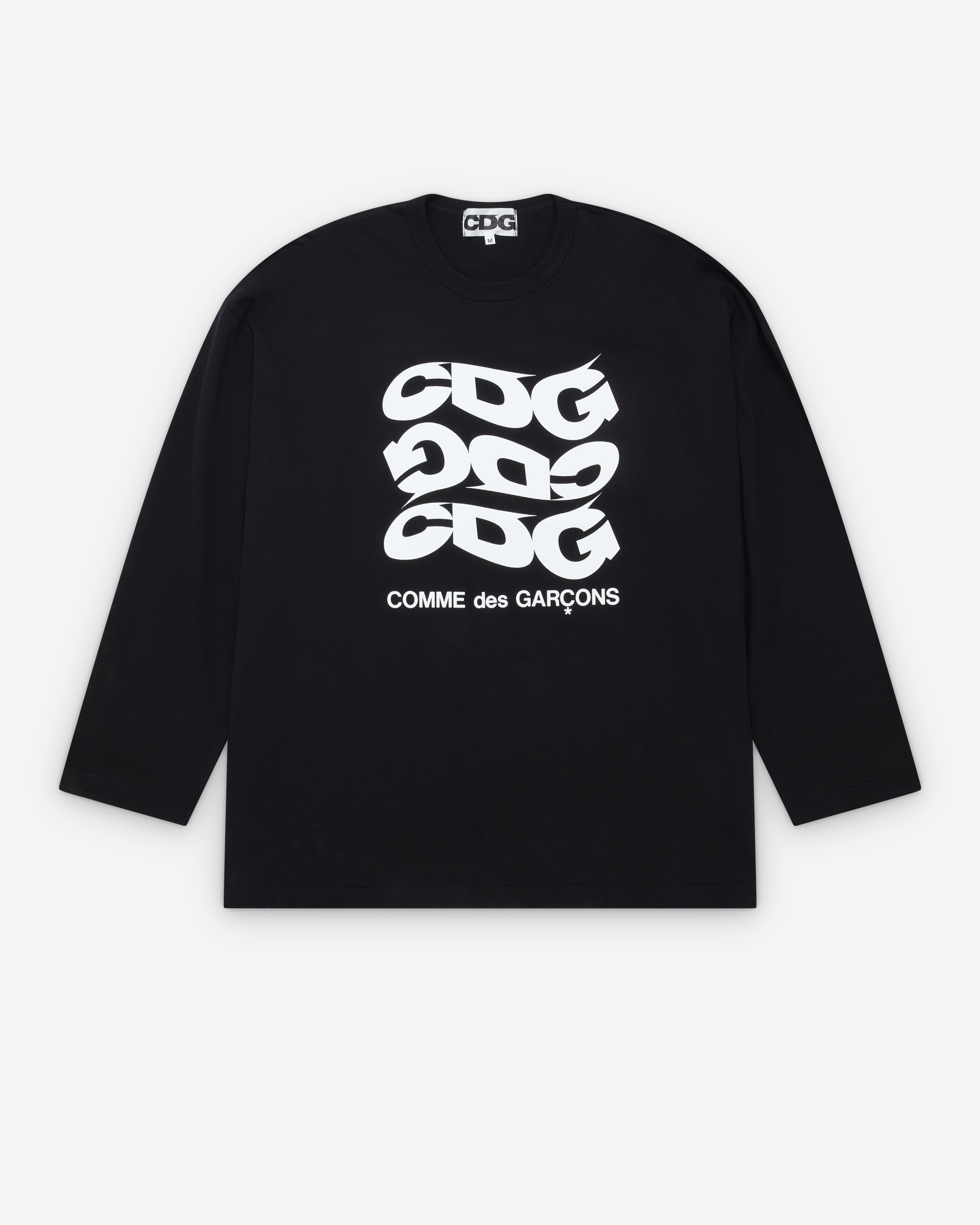 CDG: Men's Wavy Print Oversized L/S T-Shirt (Black) | Dover Street