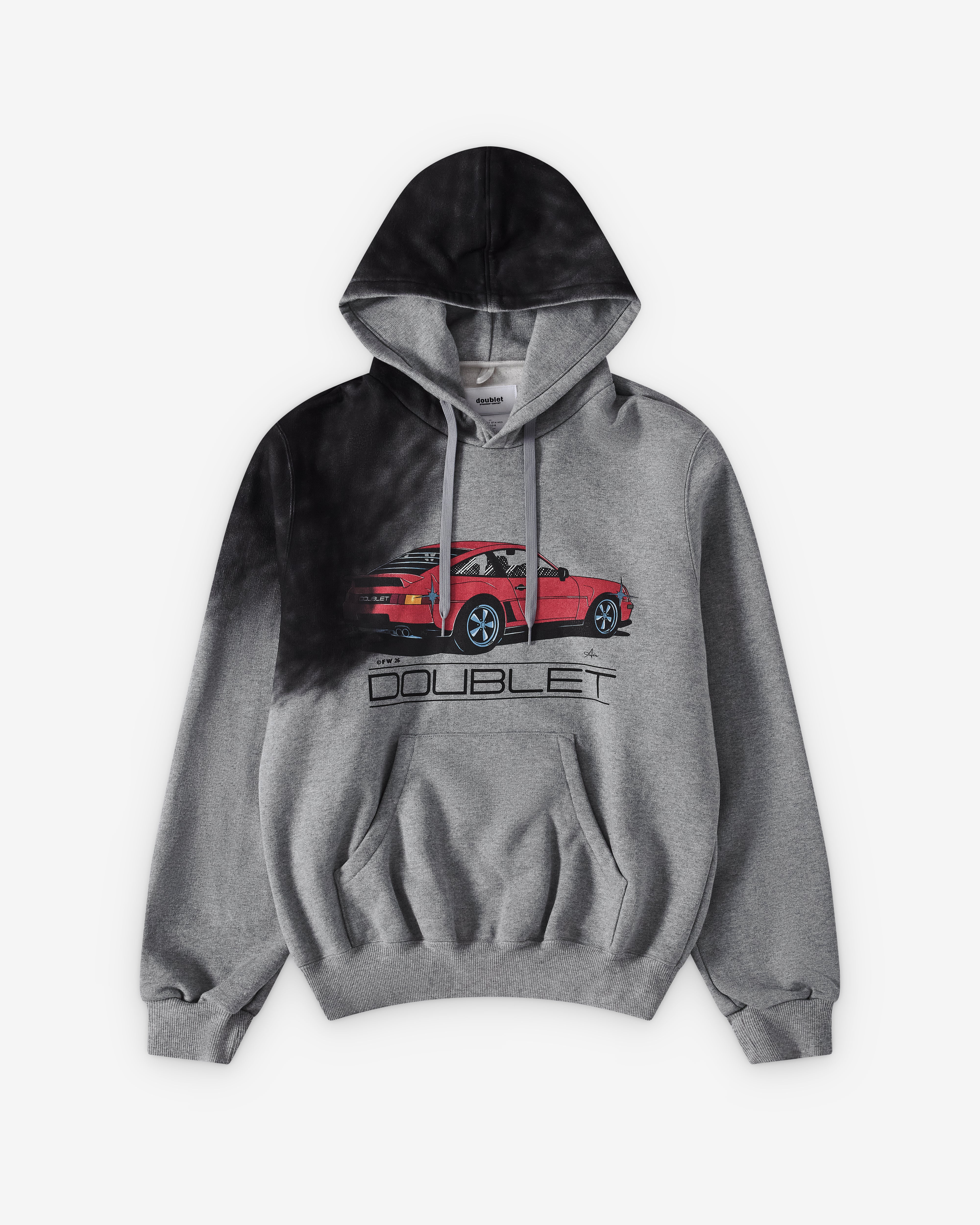 【THE EDOONI】 hoodie muffler gray Doublet: Men's Exhaust Stained Hoodie (Grey) | Dover Street Market