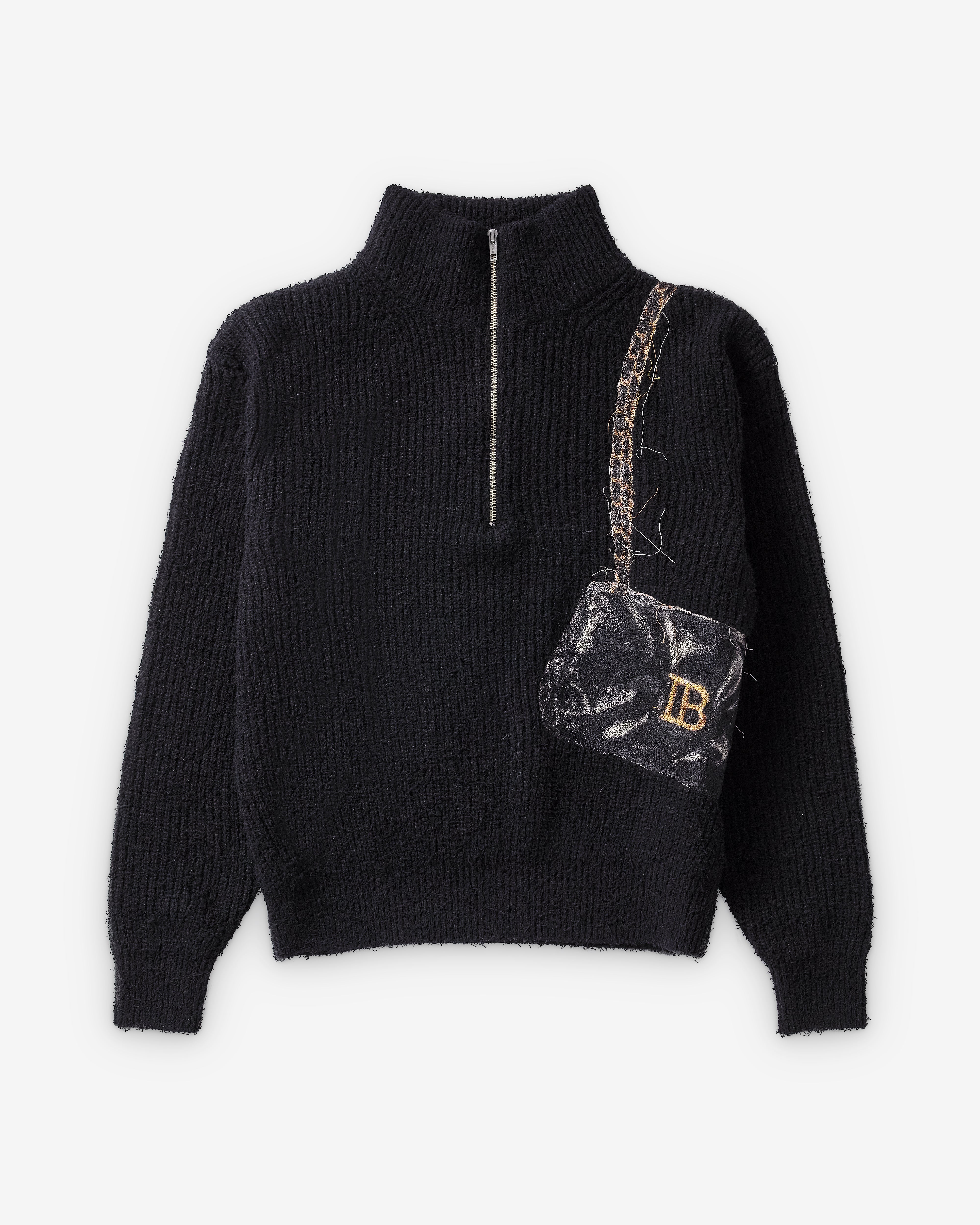 SR Original Half Zip［BLACK］simianring Doublet: Men's Trompe L'Oeil Half Zip Knit (Black) | Dover Street