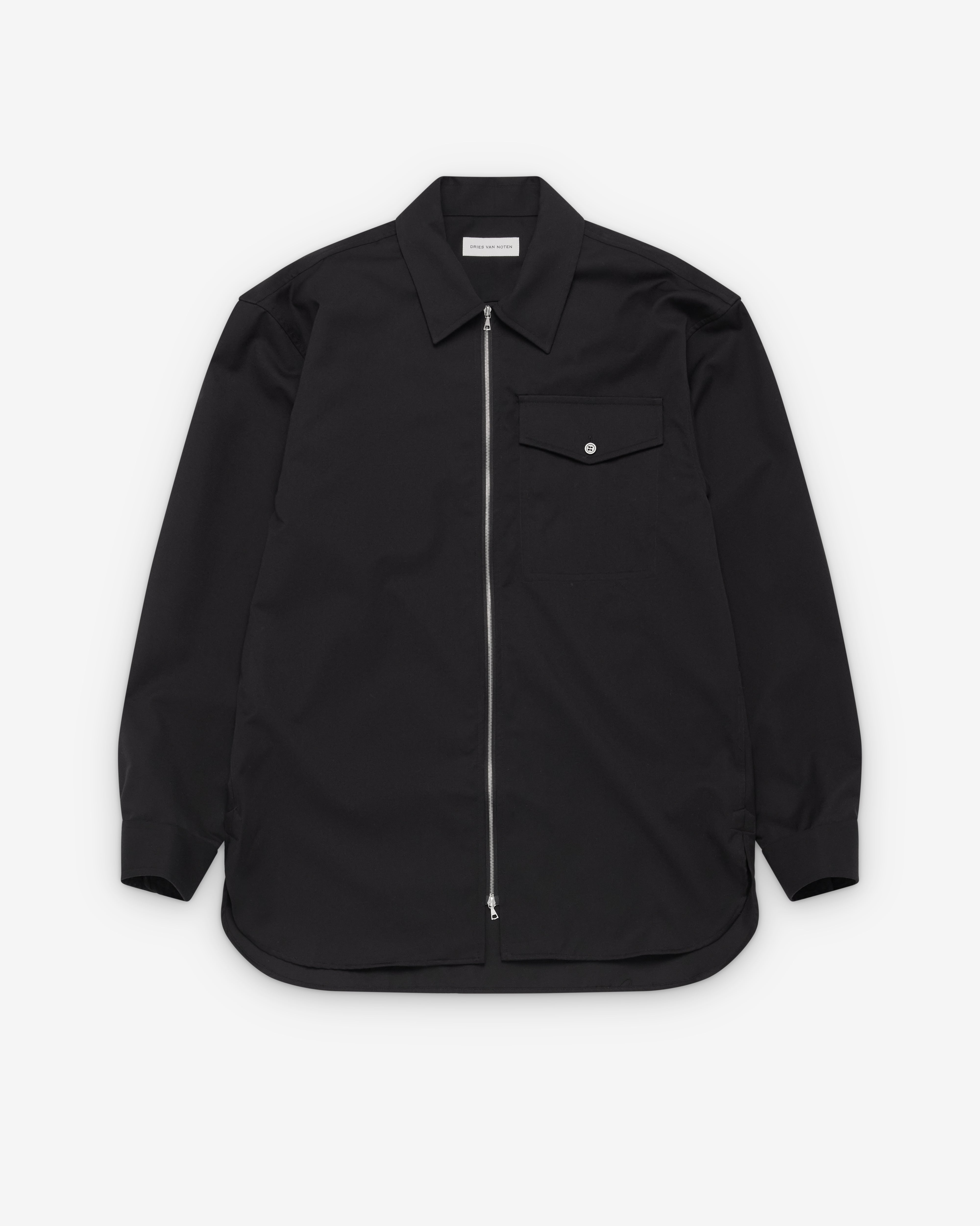 Dries Van Noten: Men's Zipped Shirt (Black) | Dover Street Market Dries Van Noten: Men's Zipped Shirt (Black) | Dover Street Market