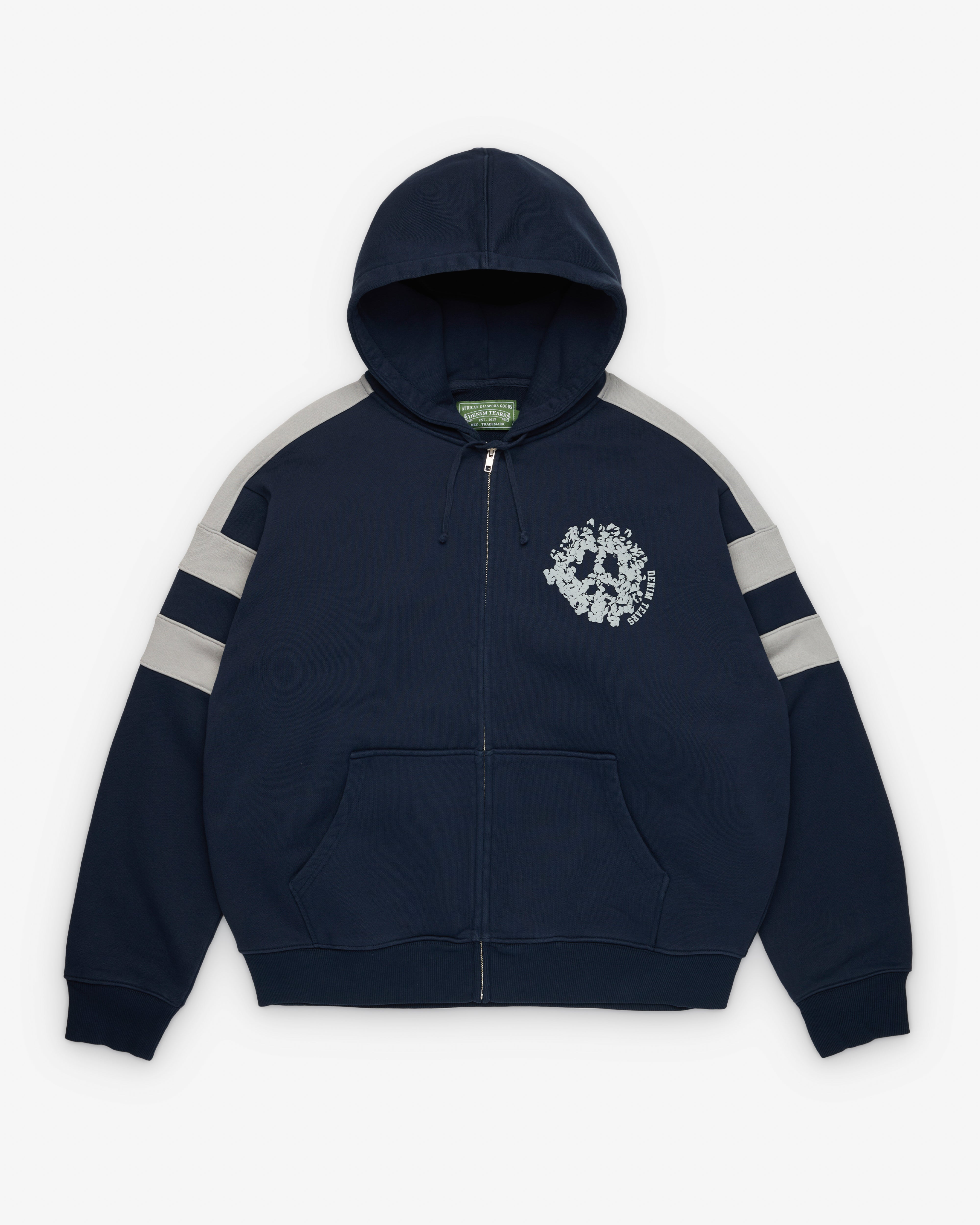 Denim Tears: Men's Denim U Paneled Zip Hoodie (Navy) | Dover