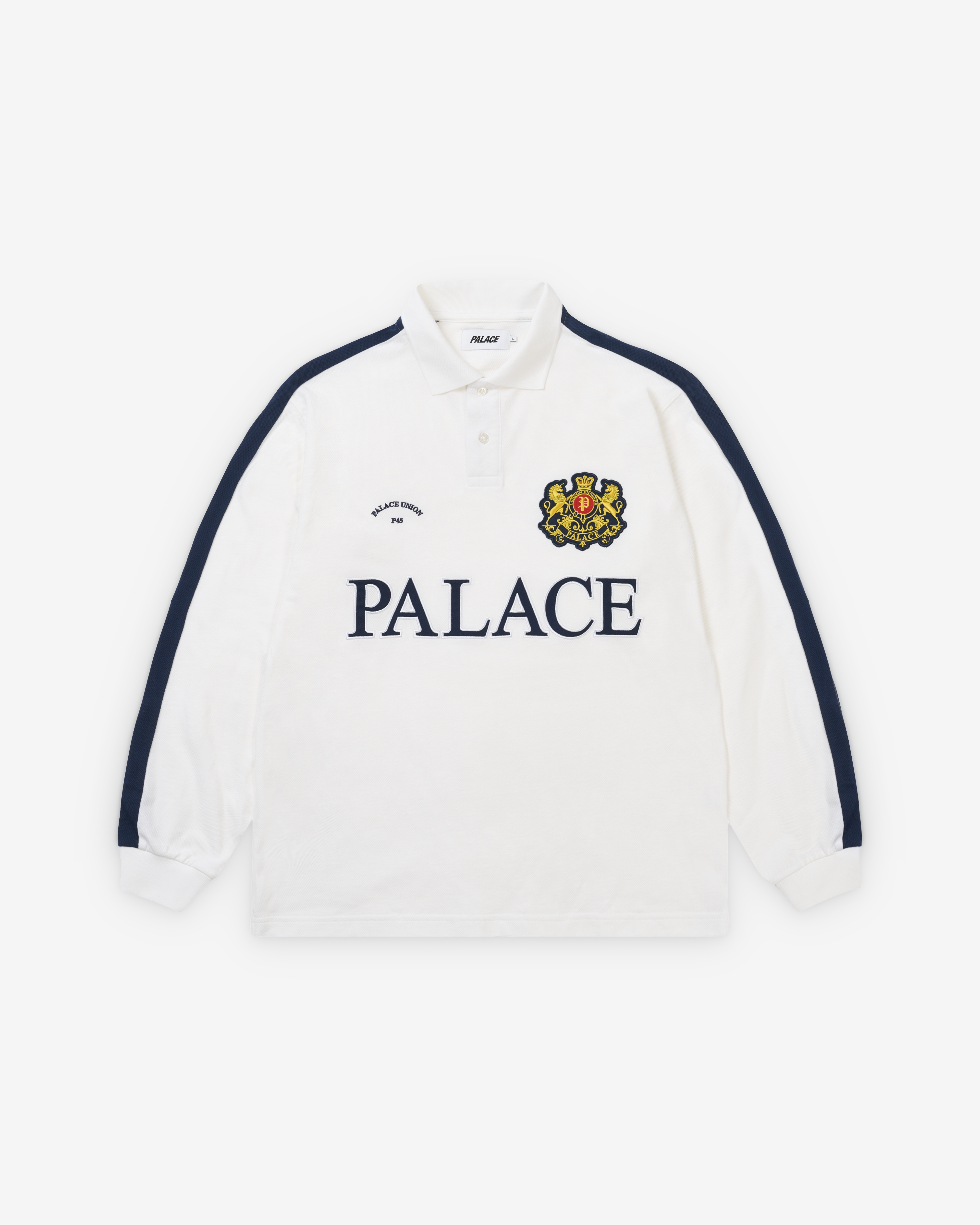 Palace: Men's Established Long Sleeve Polo (White) | Dover Street
