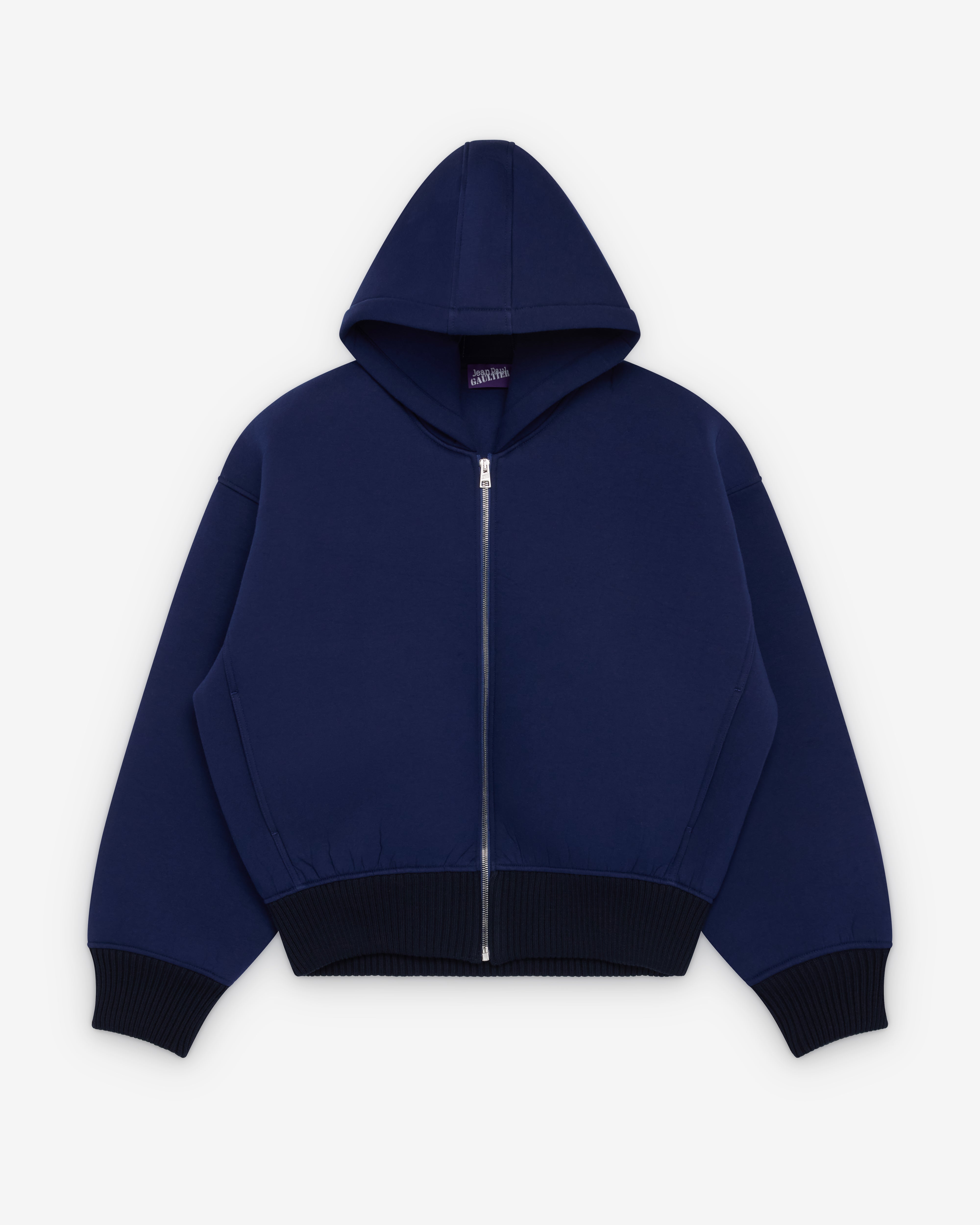 トップス GAULTIER zip knit hoodie Jean Paul Gaultier: Women's Bonded Jersey Hoodie (Navy) | Dover