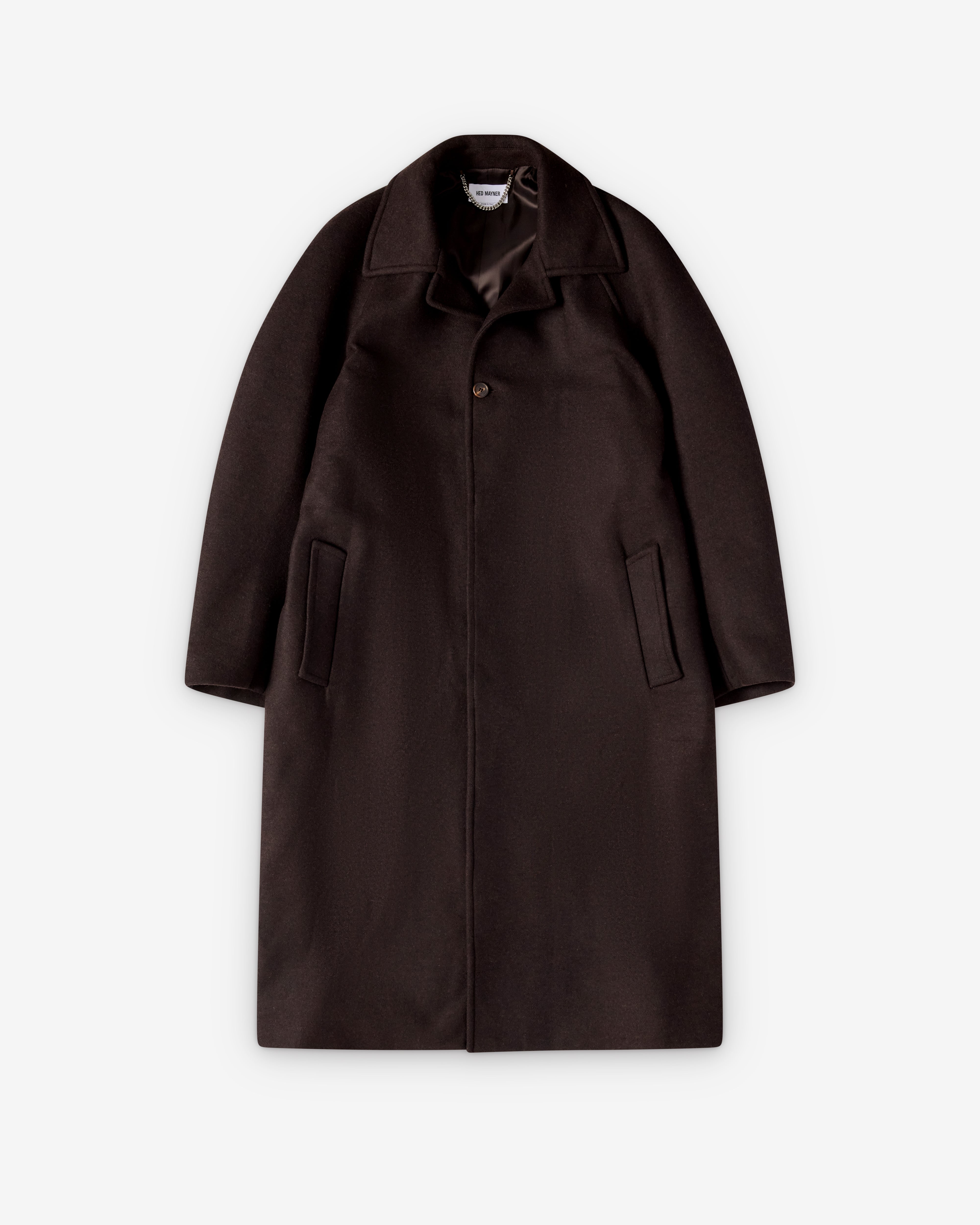 Hed Mayner: Men's Trench Coat (Dark Brown) | Dover Street Market