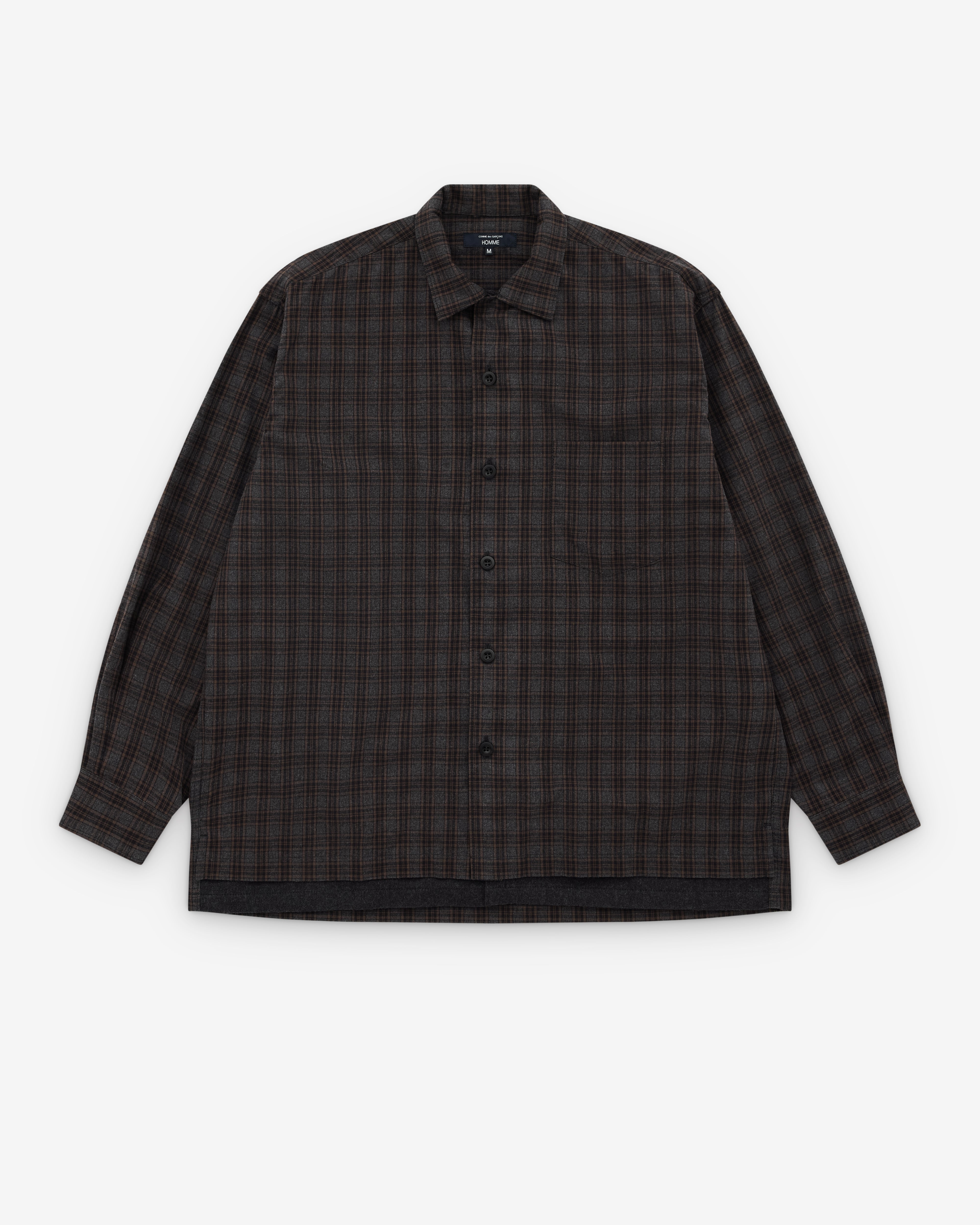 CDG Homme: Men's Step Hem Check Shirt (Charcoal) | Dover Street