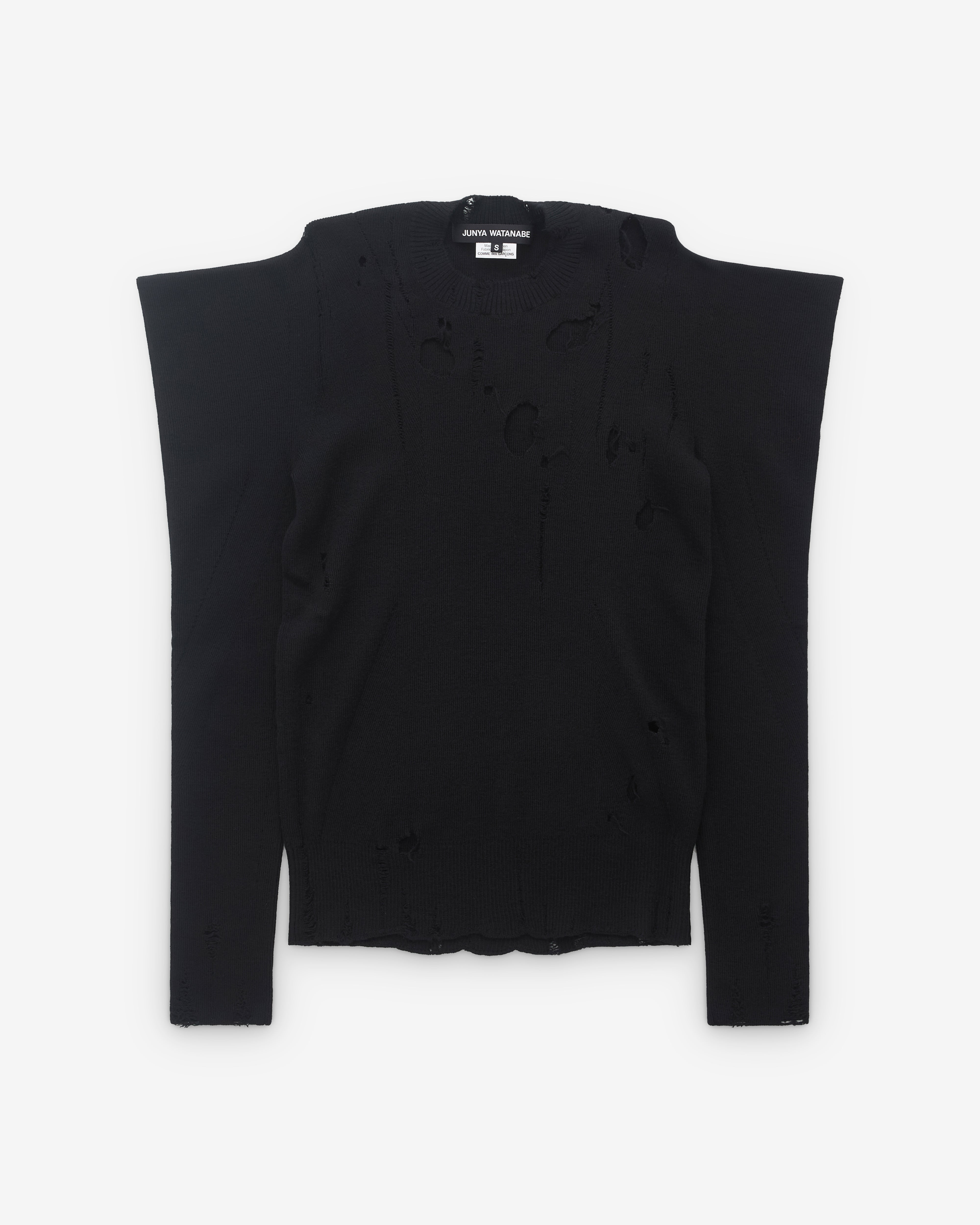 Junya Watanabe: Women's Distressed Long Sleeve Knit Sweater (Black
