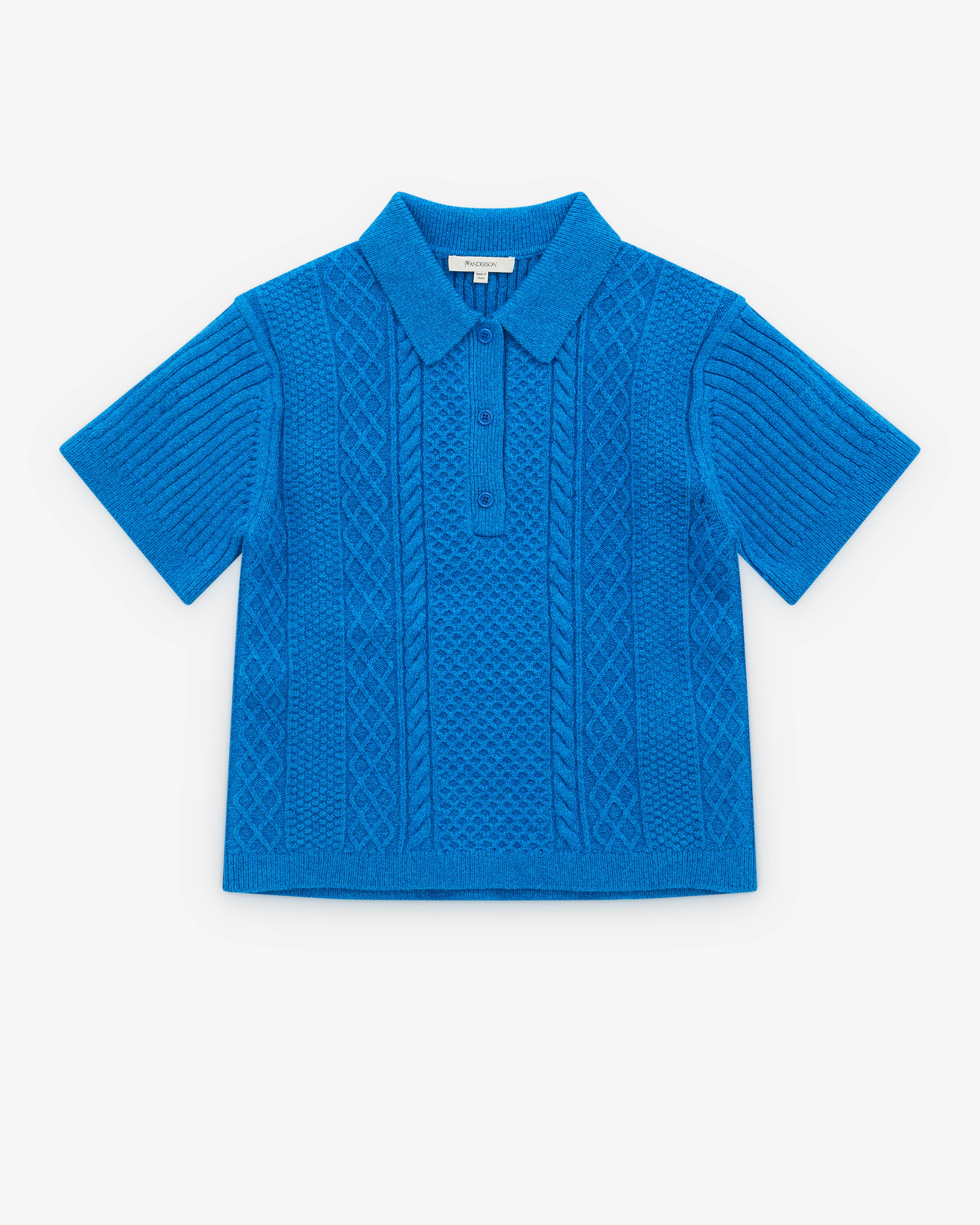 J.W. Anderson: Women's Cropped Cable Knit Polo (Blue) | DSML E-SHOP