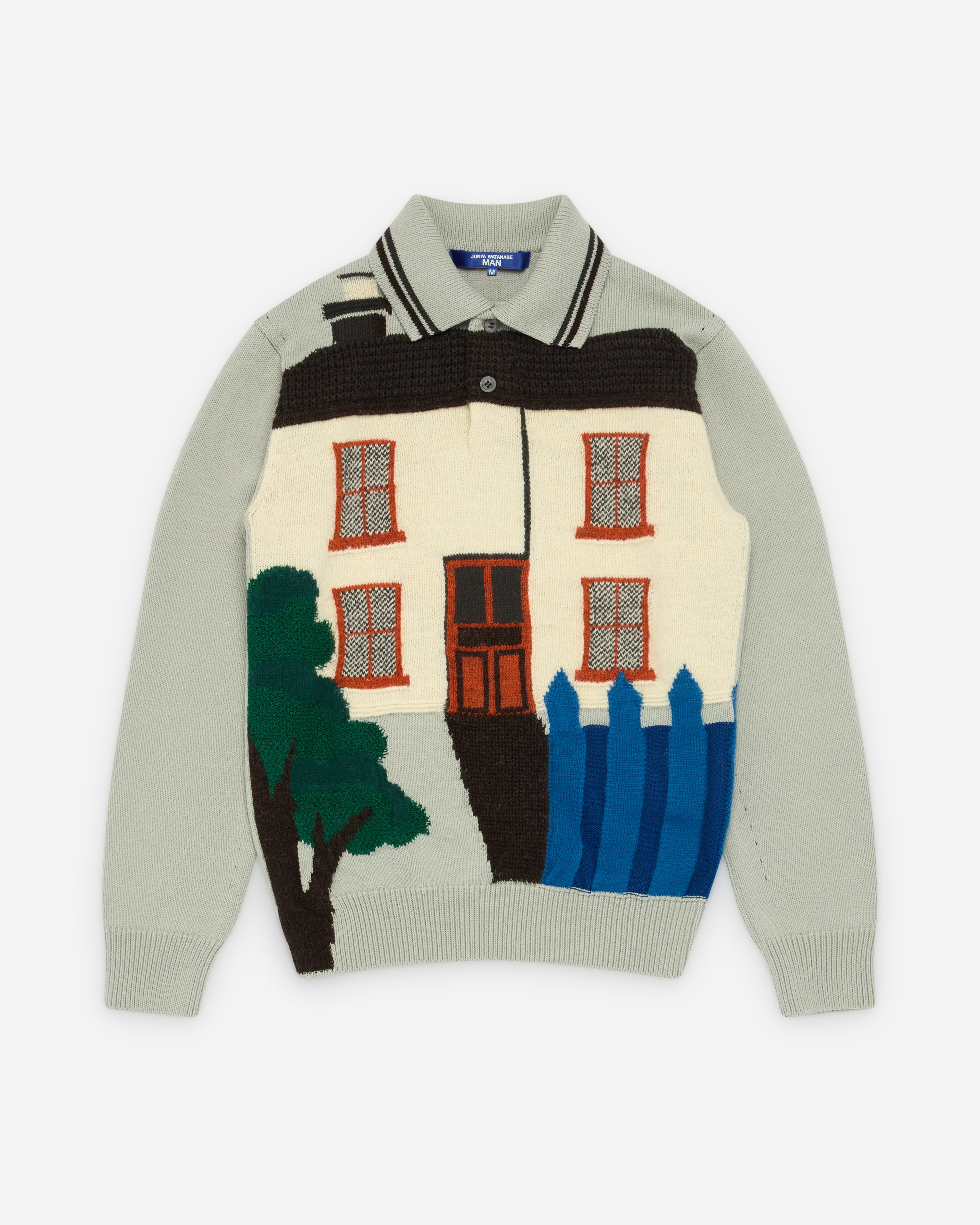 Junya Watanabe Man: Men's House Knit Polo (Grey/Off White) | Dover