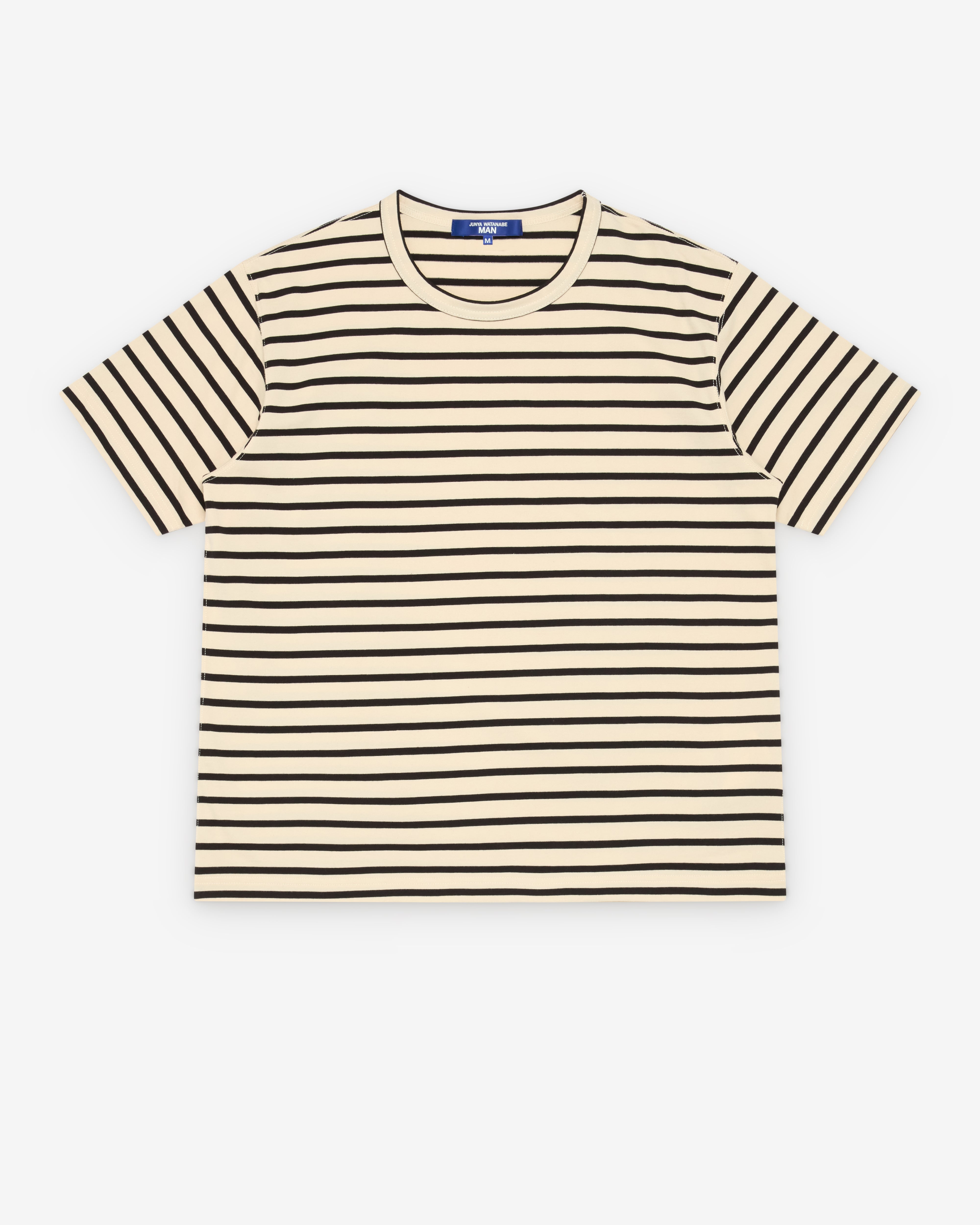 Junya Watanabe Man: Men's Striped T-Shirt (Off White/Black