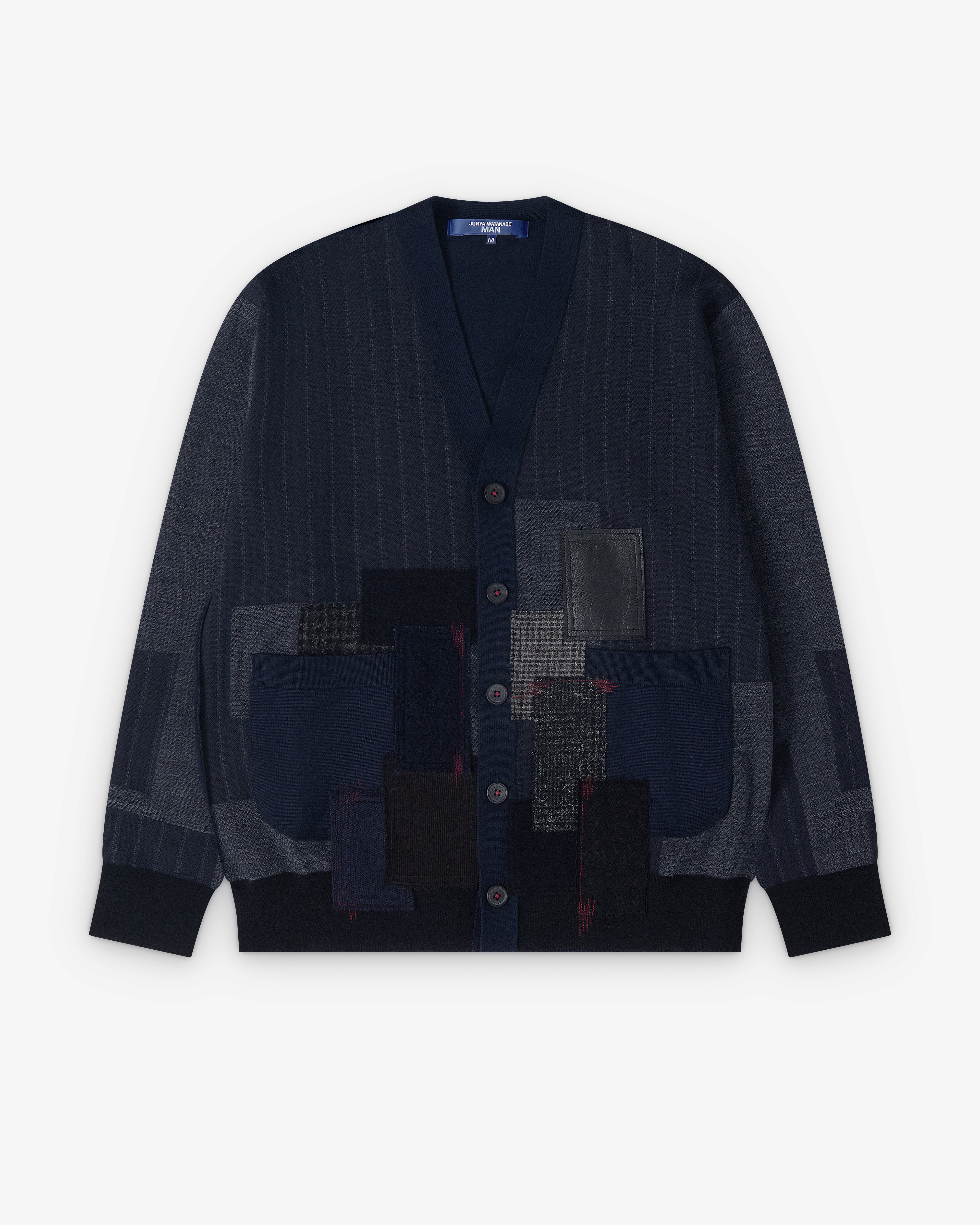 Junya Watanabe Man: Men's Jacquard Patchwork Cardigan (Navy
