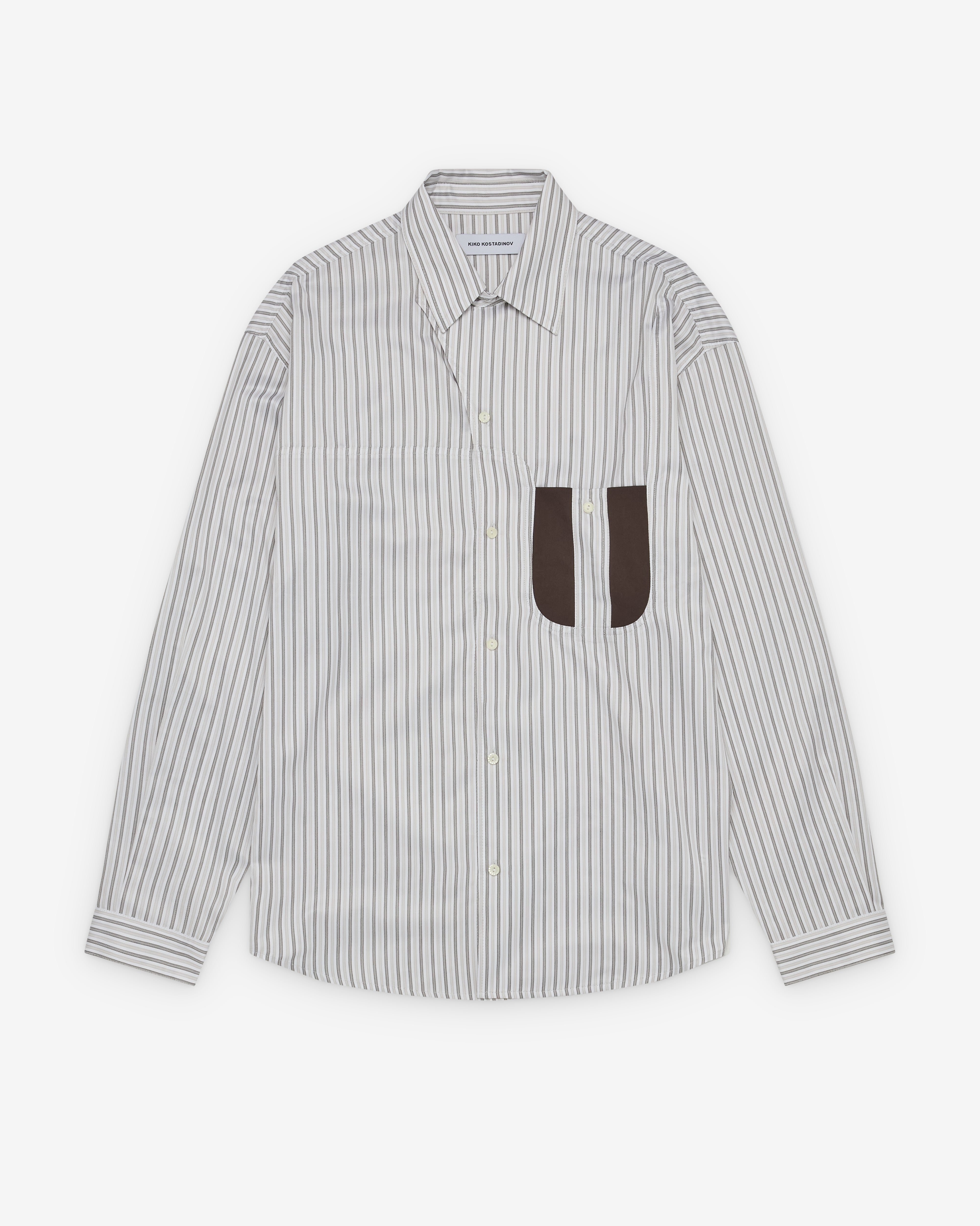 Kiko Kostadinov: Men's Veca Panelled Shirt (White/Khaki) | Dover