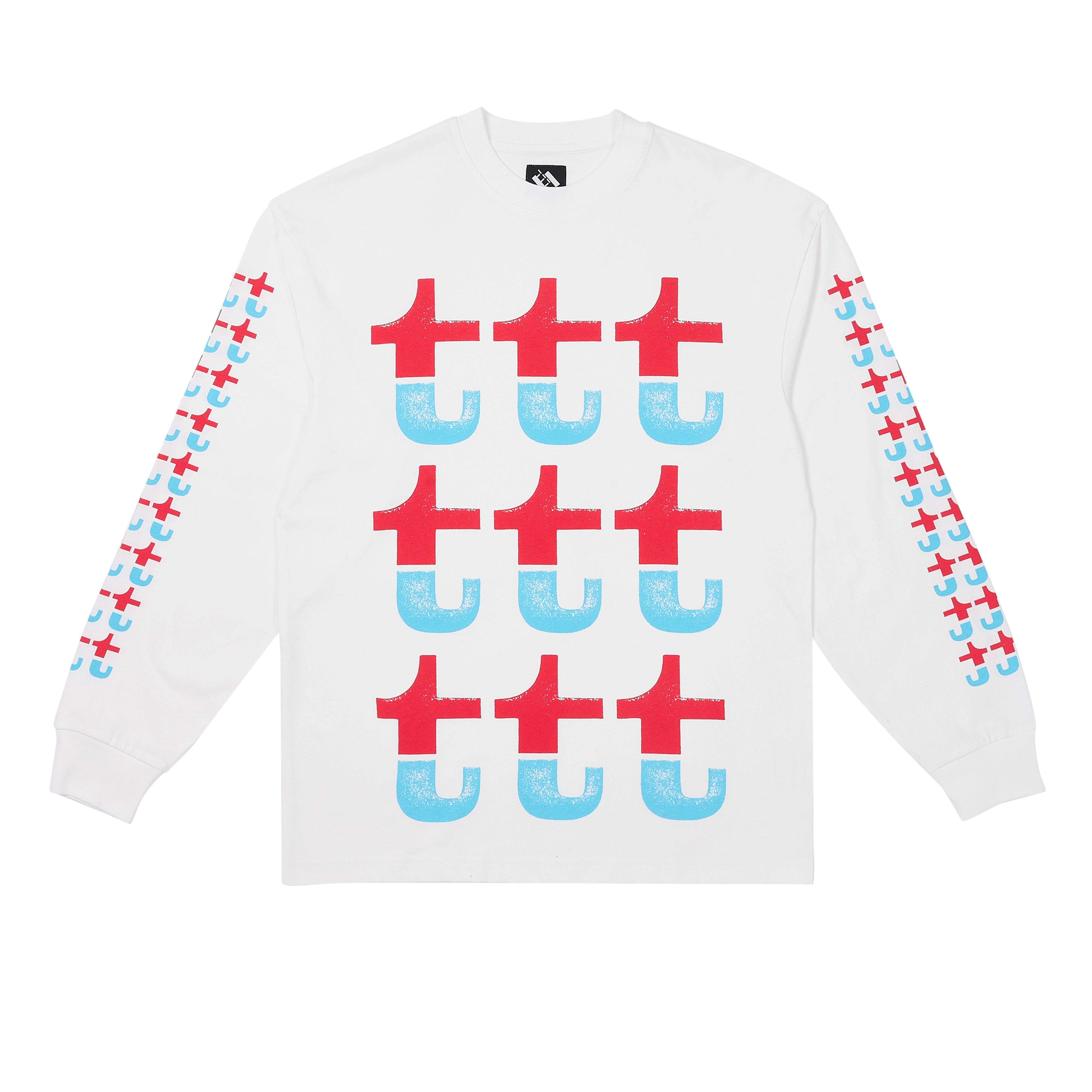 The Trilogy Tapes - Men's Red And Blue Split Longsleeve - (White