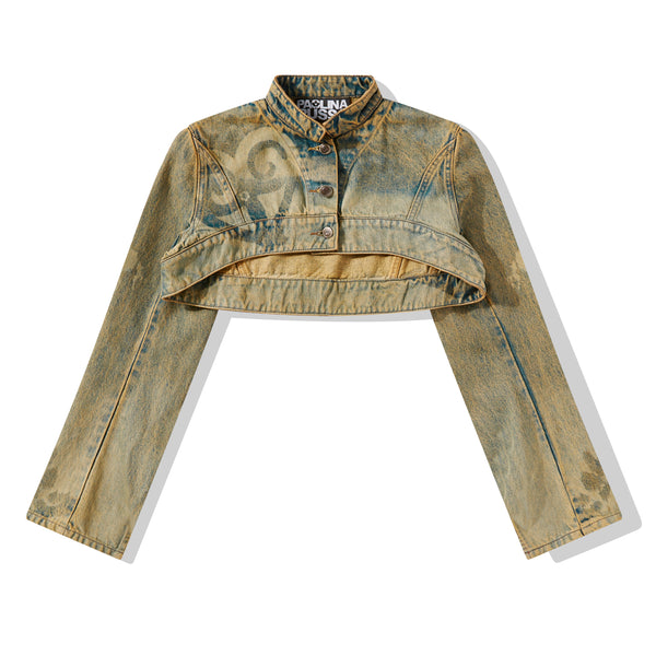 Paolina Russo - Women's Laser Etched Cropped Jacket - (Sand)