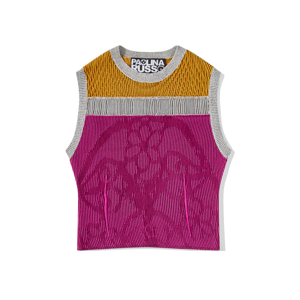 Paolina Russo - Women's Gradient Patchwork Top - (Carrot/Grape)