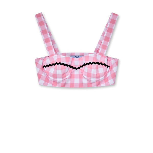 Prada - Women’s Gingham Check Bralette Top - (Pink/Black)