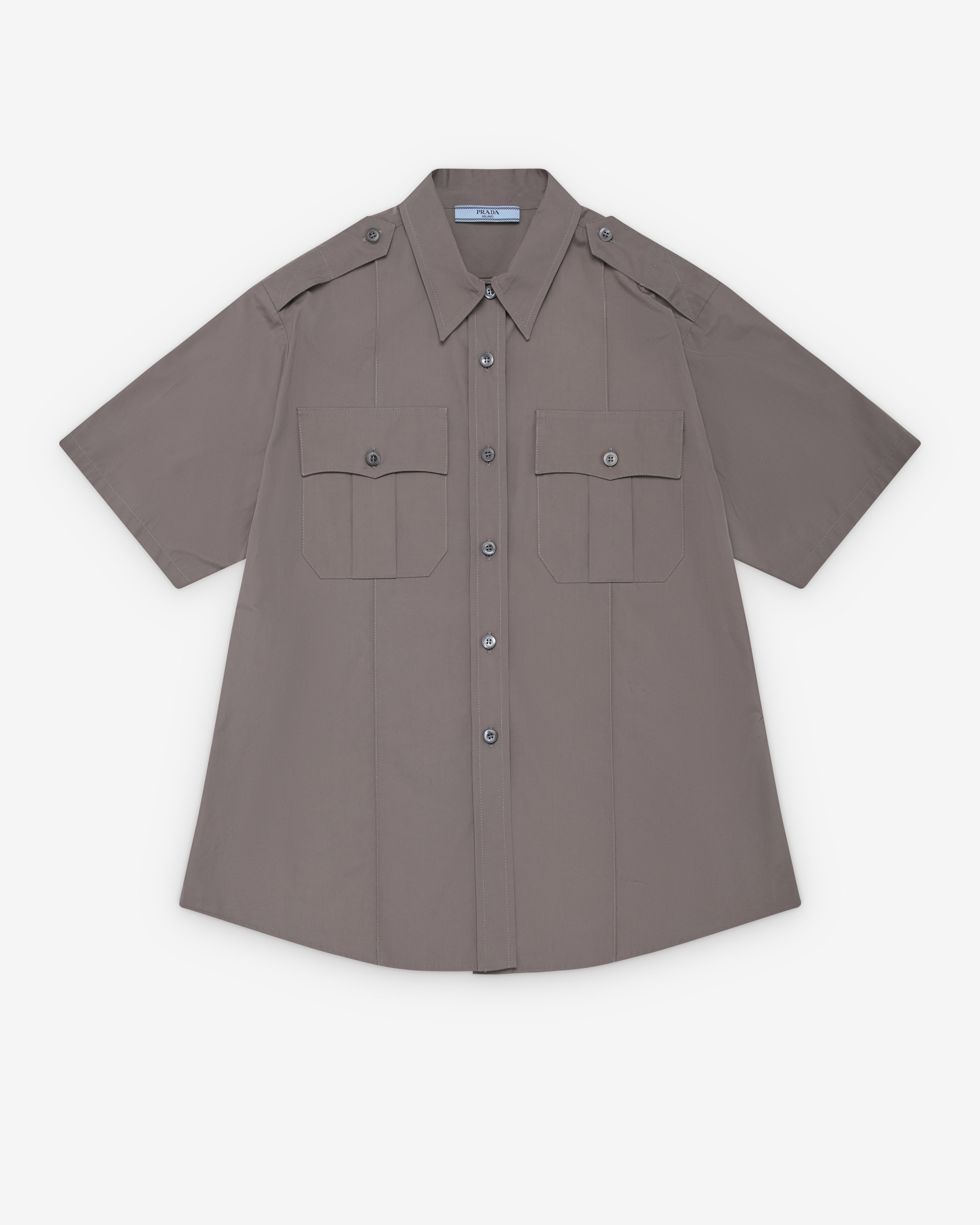 Prada : Women's Short Sleeved Poplin Shirt (Iron Gray) | Dover