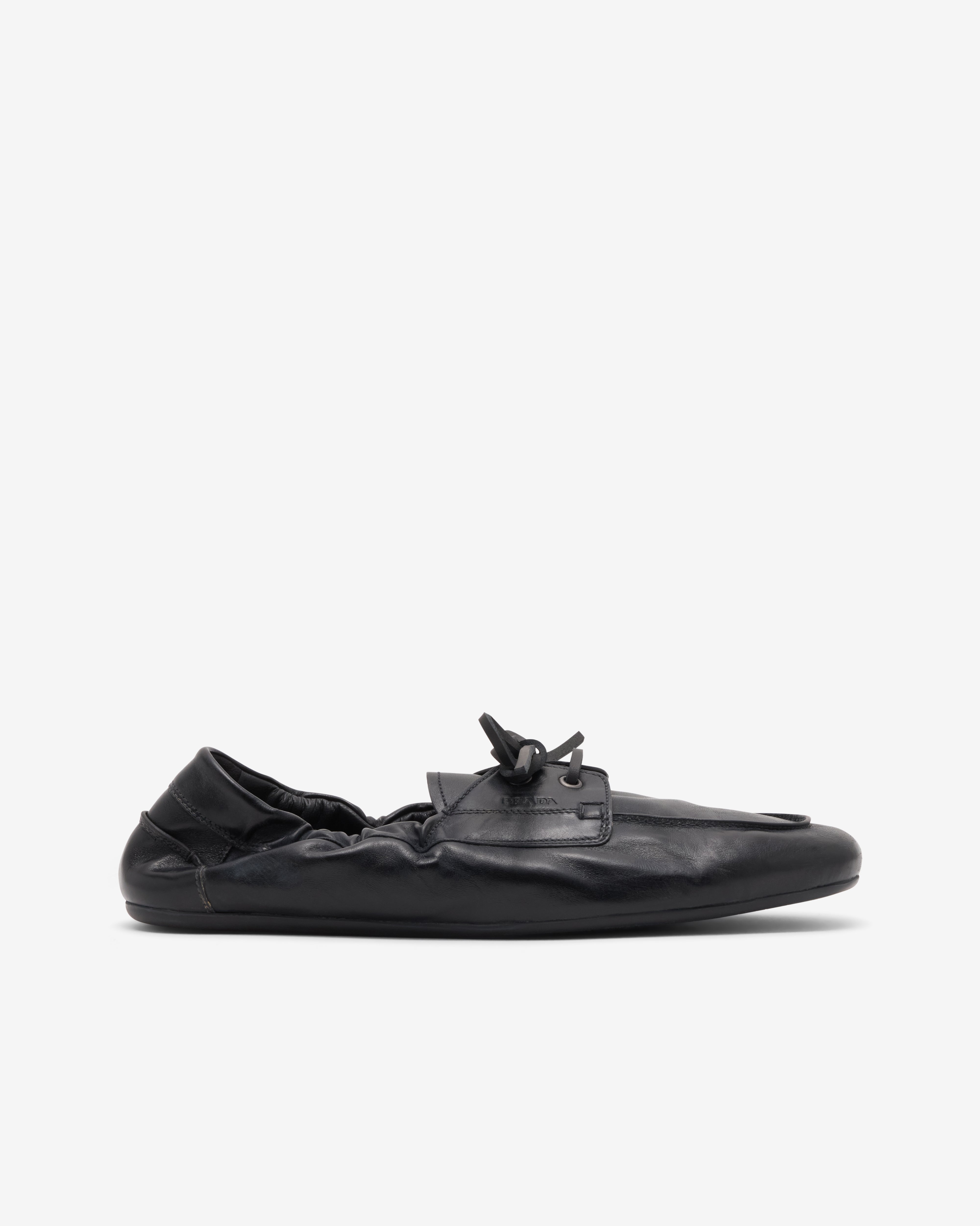Prada : Men's Shuffle Antiqued Leather Shoes (Black) | Dover