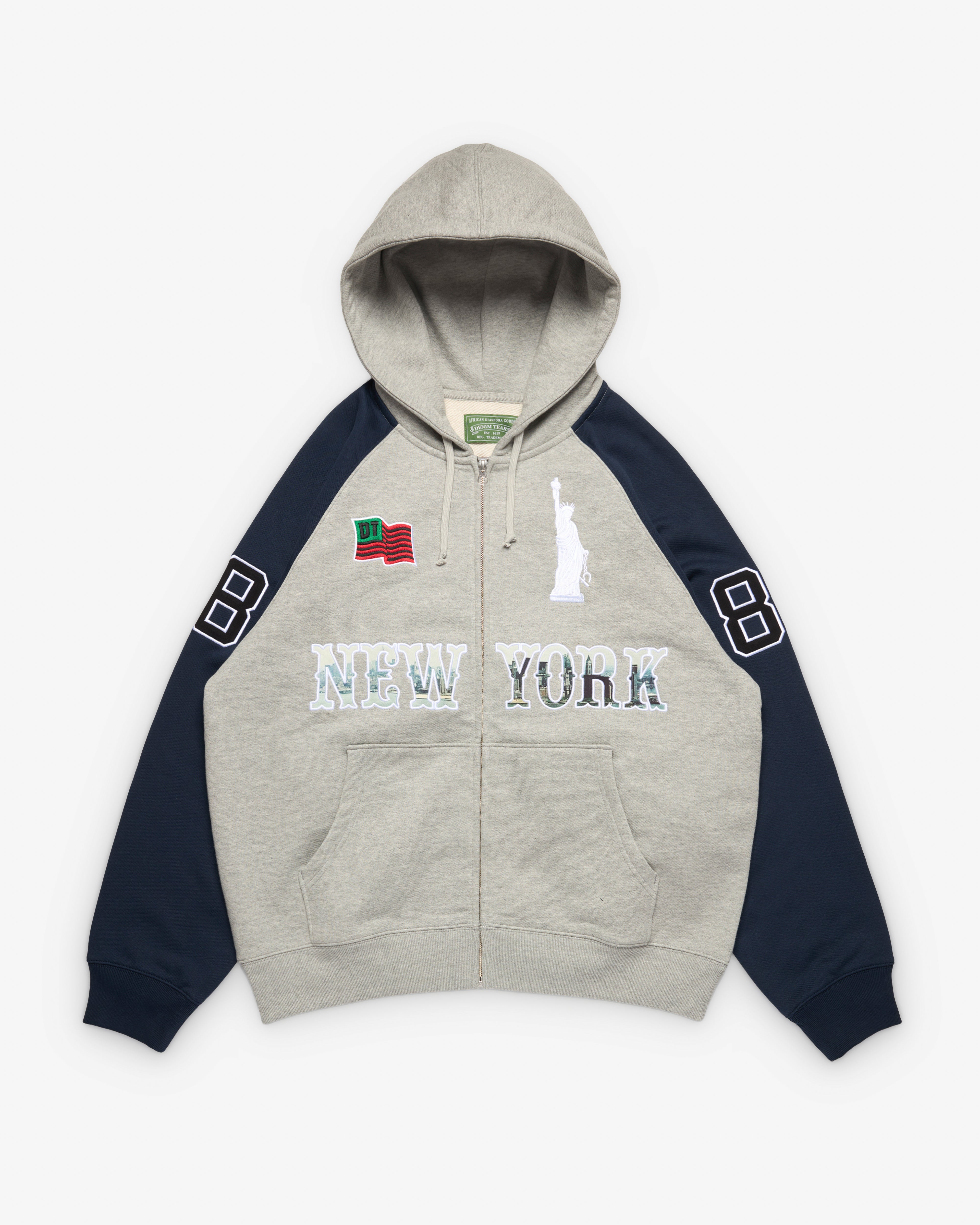 Reels 佐野玲於BICOLOR ZIP HOODIE Denim Tears: Men's Rugby Zip Hoodie (Grey/Blue) | Dover Street