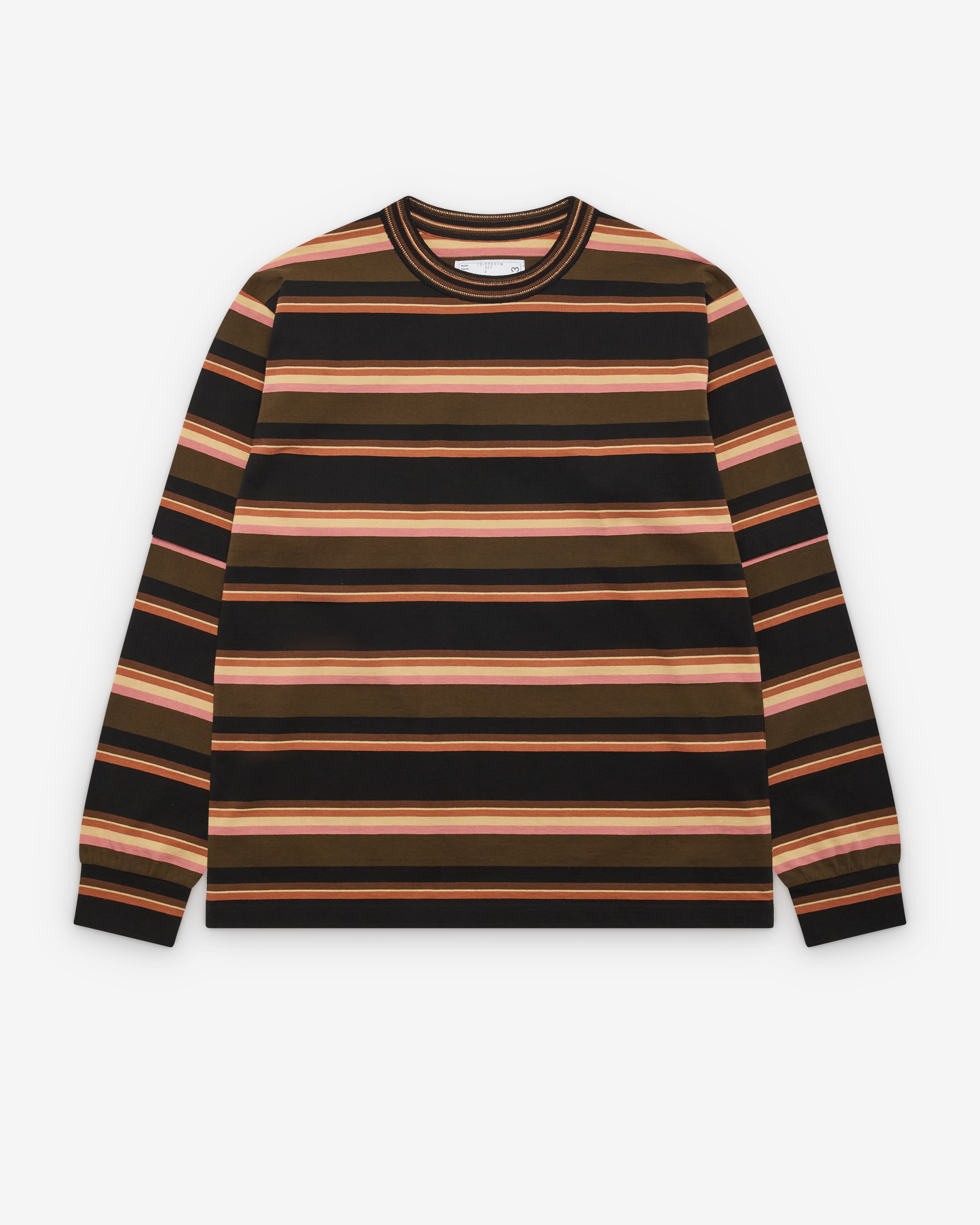 Sacai: Men's Horizontal Stripe L/S T-Shirt (Brown Multi) | Dover