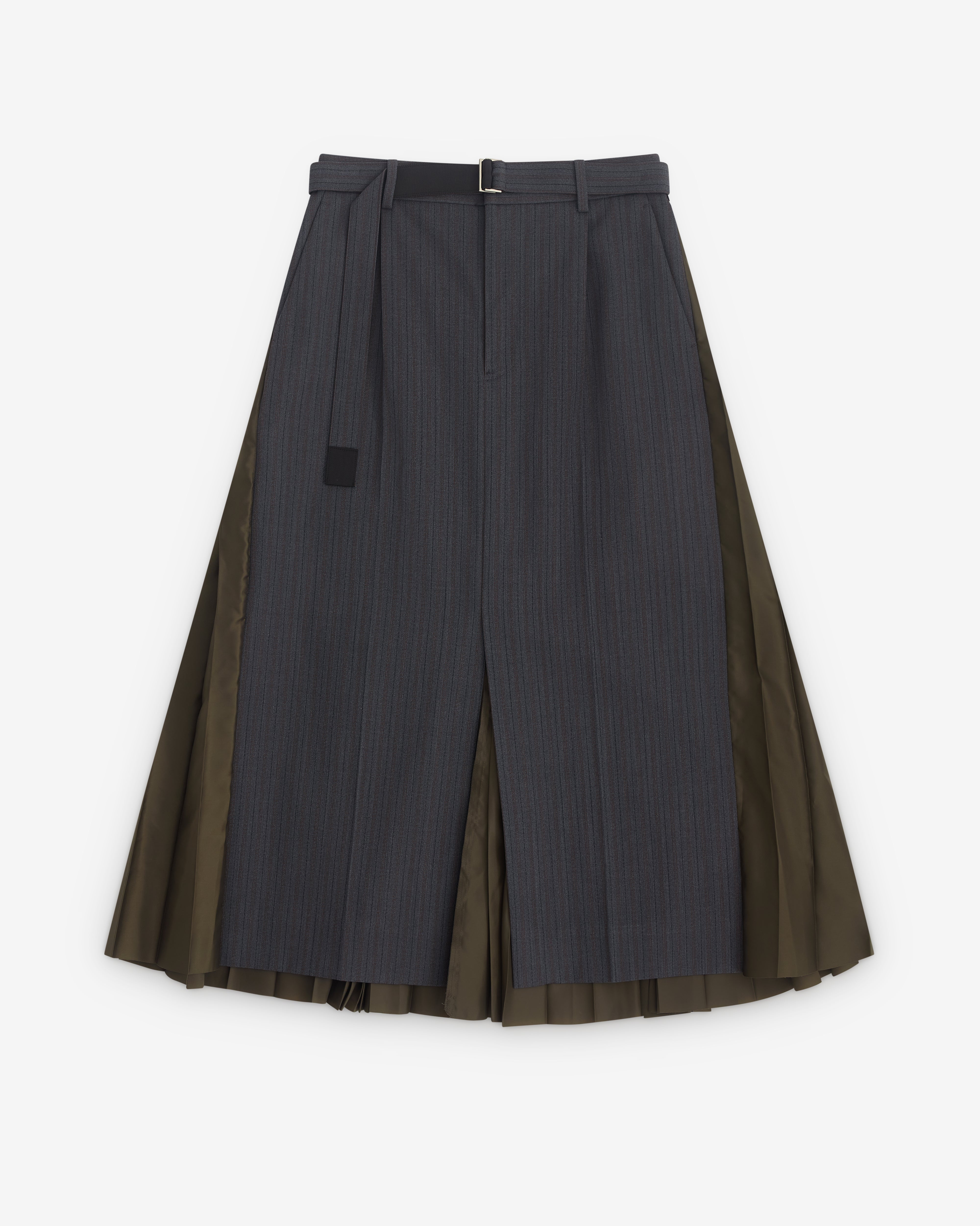 Sacai: Womens Stripe Doeskin Skirt (Grey/Khaki) | DSML E-SHOP