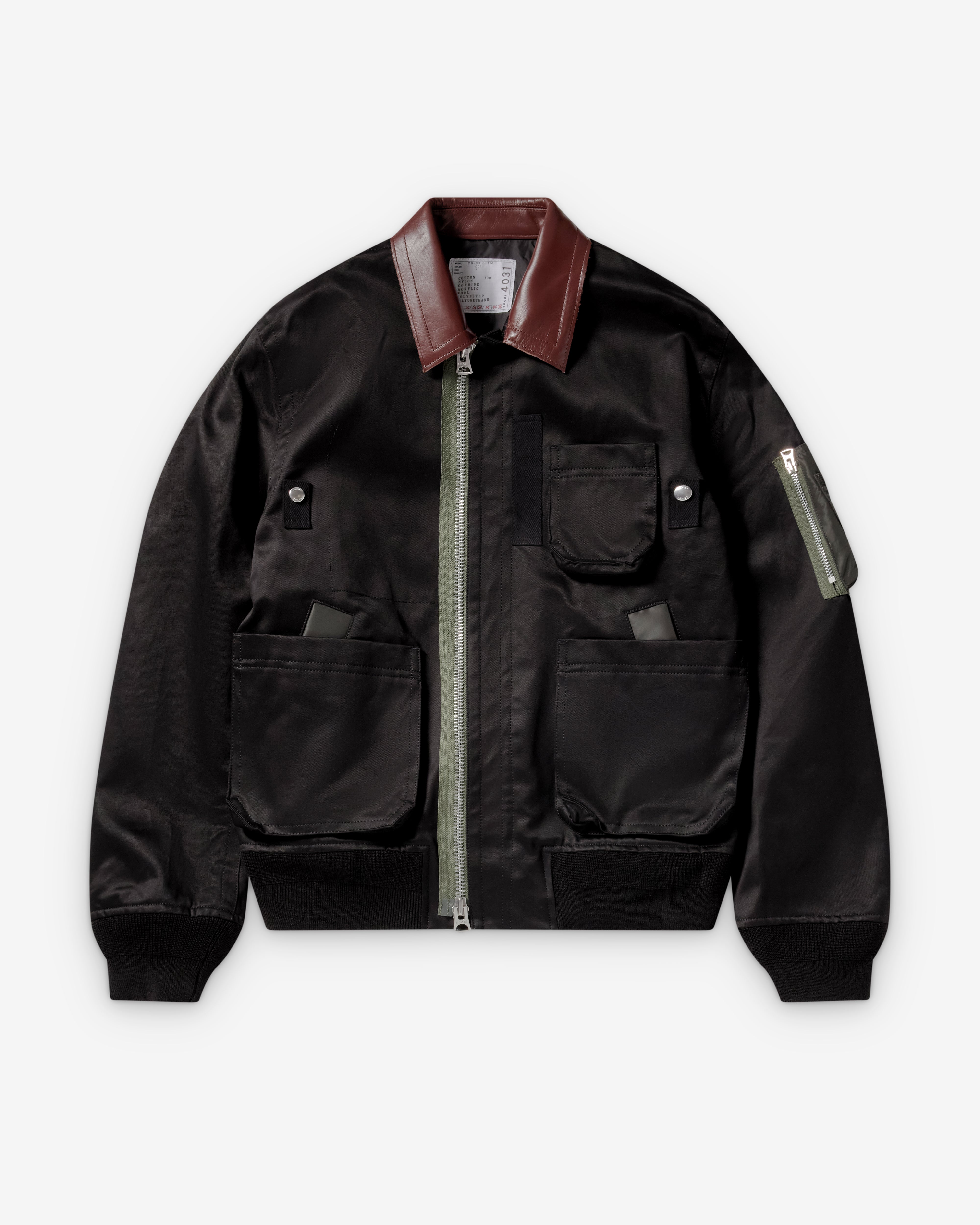 Sacai : Men's Cotton Bomber (Black/Brown) | Dover Street Market London