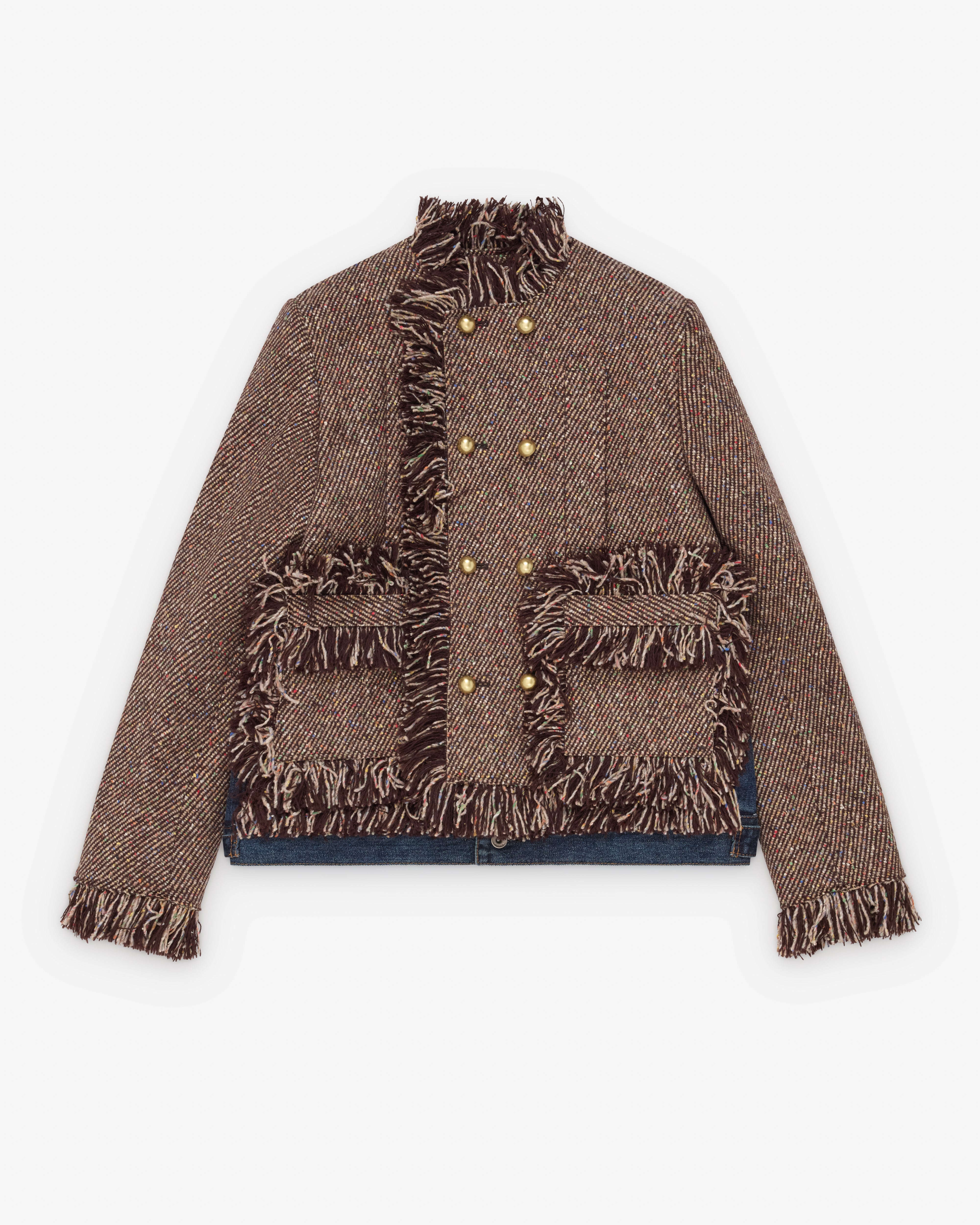 Sacai : Women's Tweed X Denim Jacket (Khaki/Blue) | Dover Street