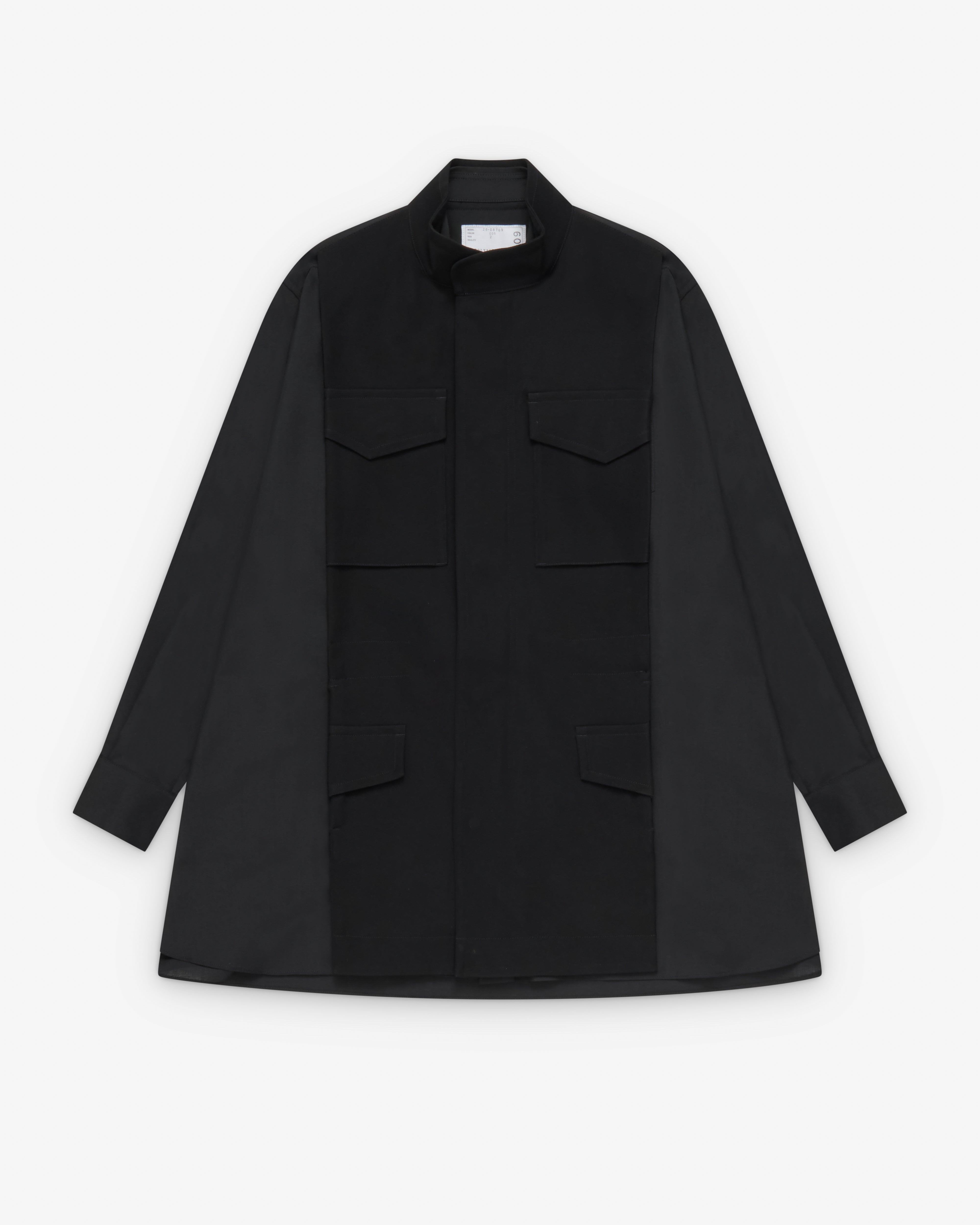 Sacai : Women's Suiting X Crepe Back Satin Shirt (Black) | Dover