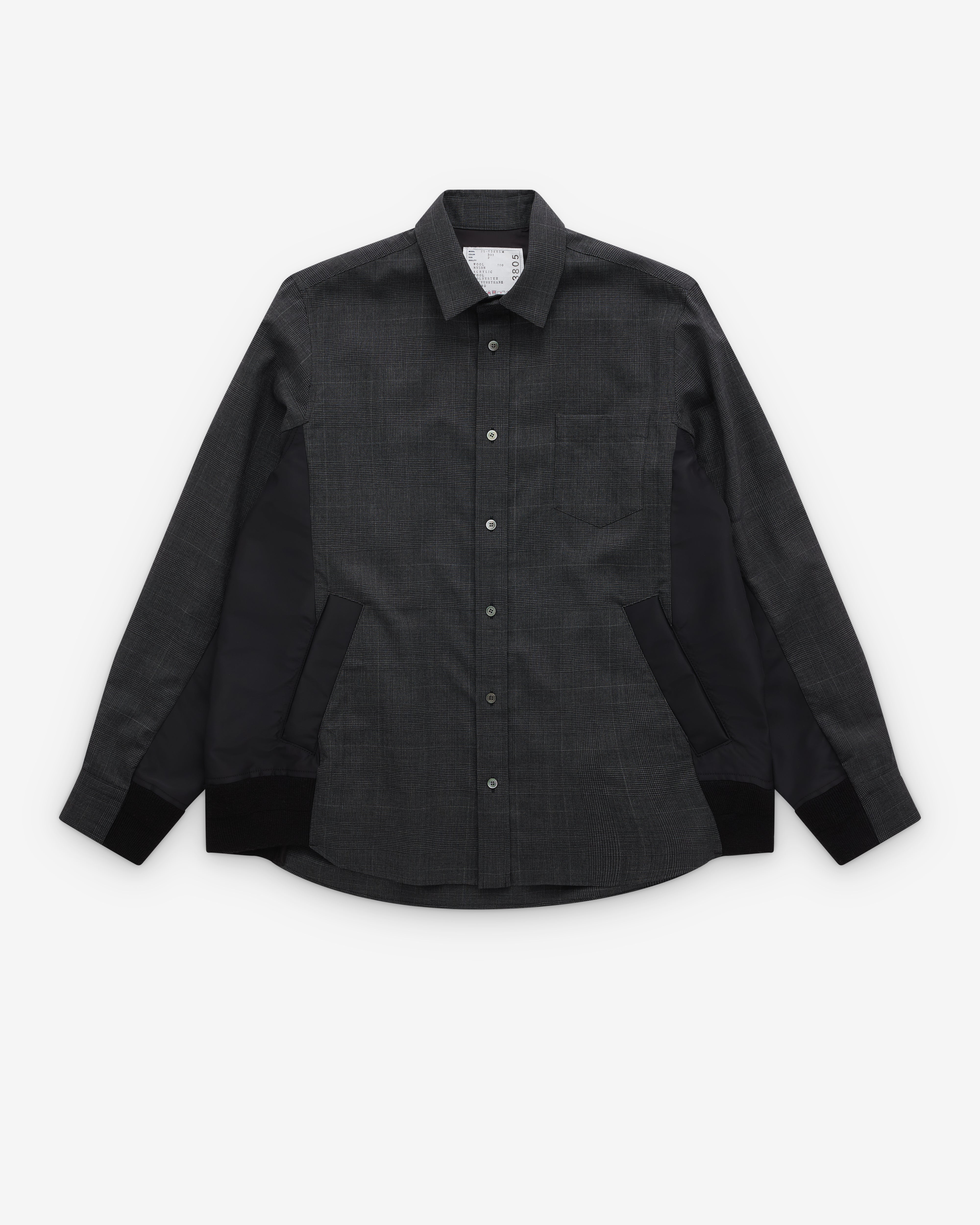 sacai: Men's Glen Check Shirt (Grey/Black) | DSML E-SHOP