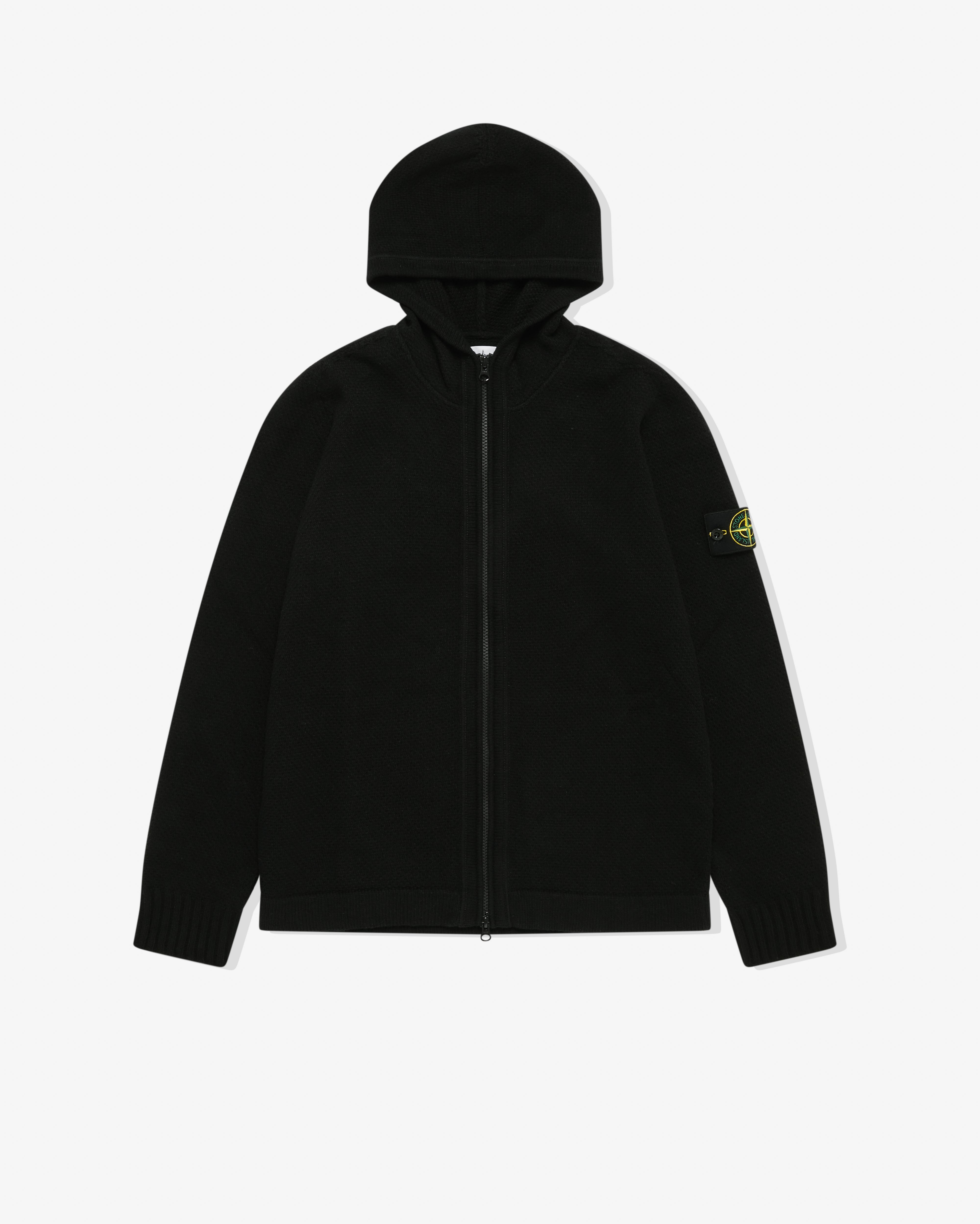 Stone Island Men s Zip Up Wool Hoodie Black DSML E SHOP