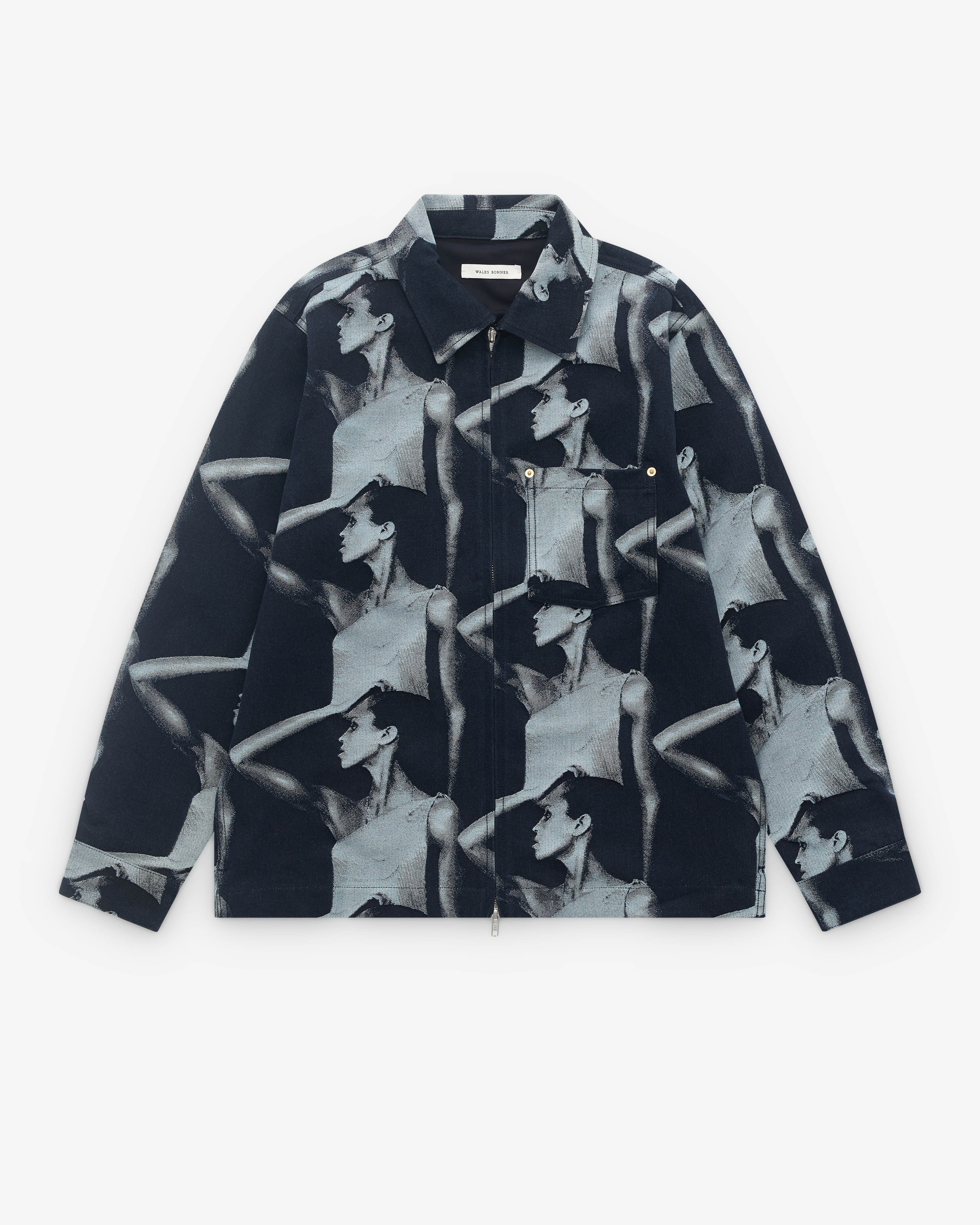 Wales Bonner: Men's Printed Zip Jacket (Indigo) | DSML E-SHOP
