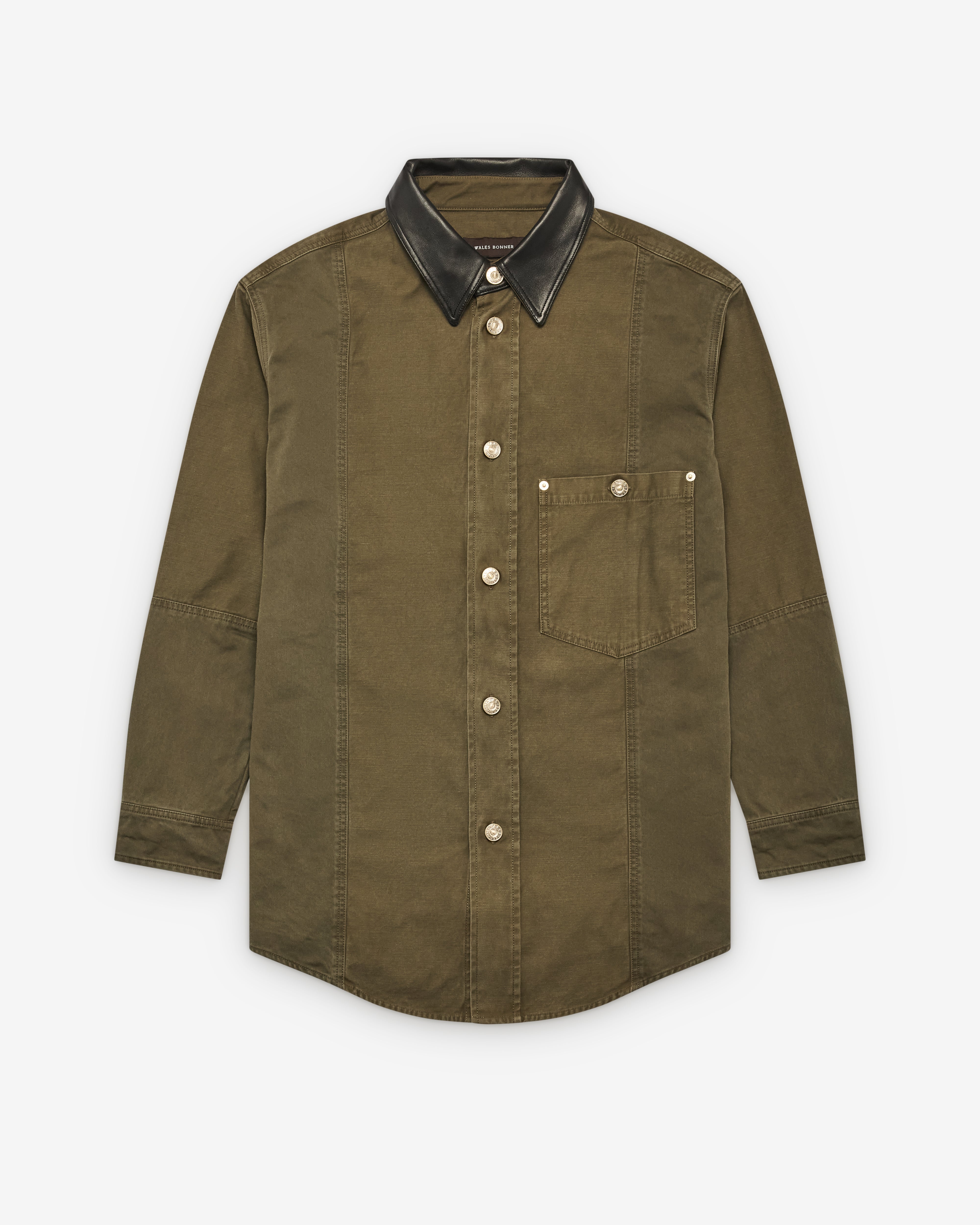 Wales Bonner: Men's Brixton Shirt Jacket (Olive/Black) | Dover