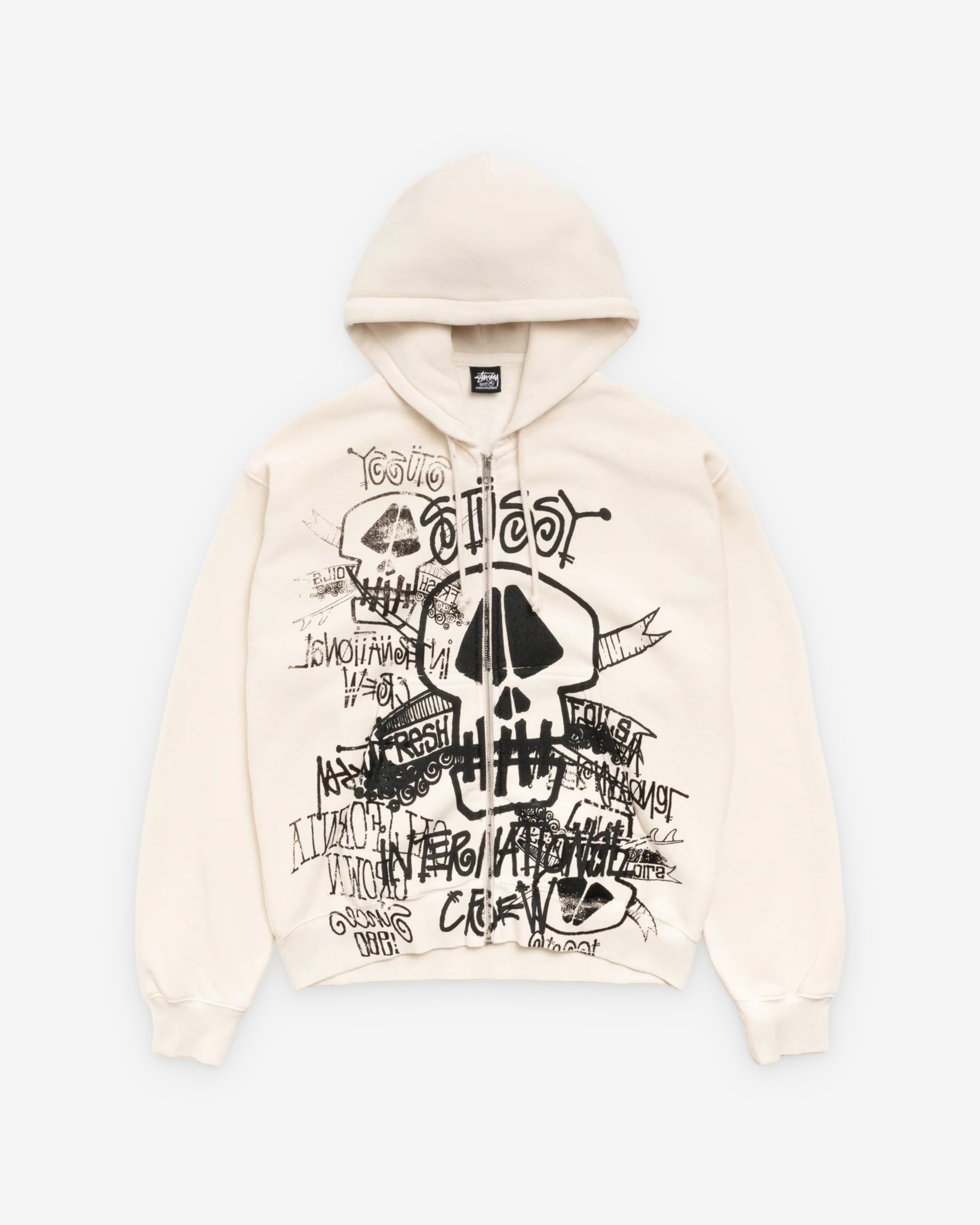 Stüssy: Men's Skulls Pigment Dyed Zip Hoodie (Bone) | Dover Street