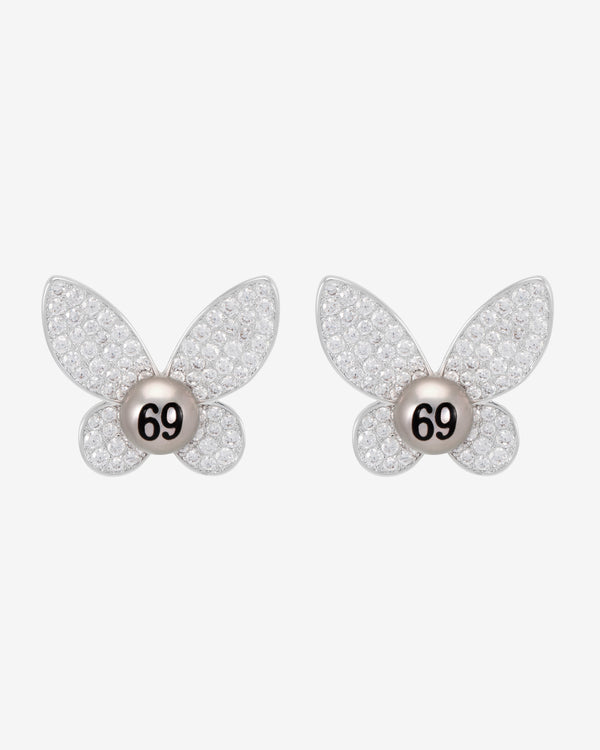 Jiwinaia - Women's Butterfly Pearl Earrings - (Rhodium)
