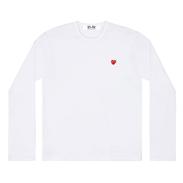 Play - Small Red Heart Long Sleeve T-Shirt - (White)