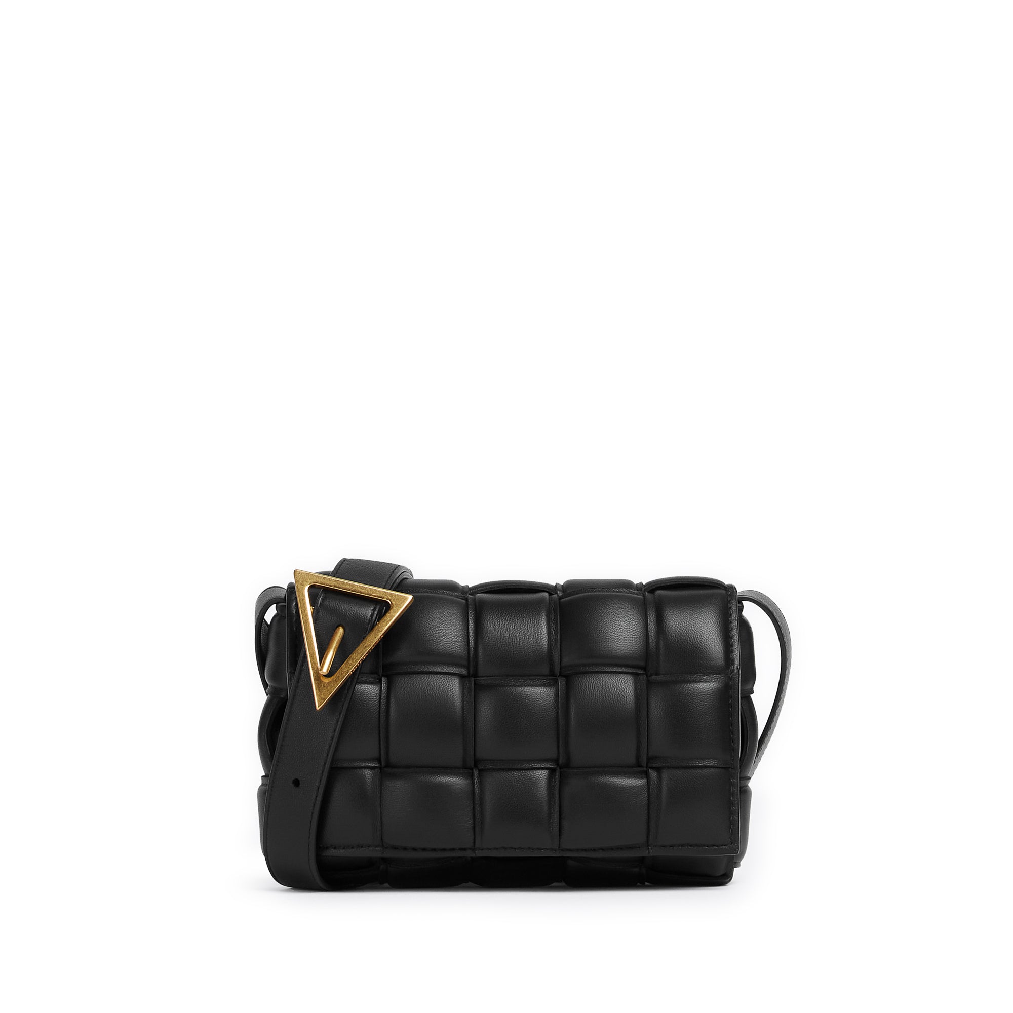 Bottega Veneta Small Intreccio Leather Camera Bag Black/Gold