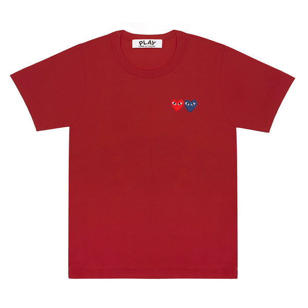 Play - T-Shirt with Double Heart - (Burgundy)
