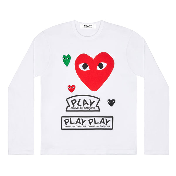 Play - Logo Longsleeve T-Shirt with Red Heart - (White)